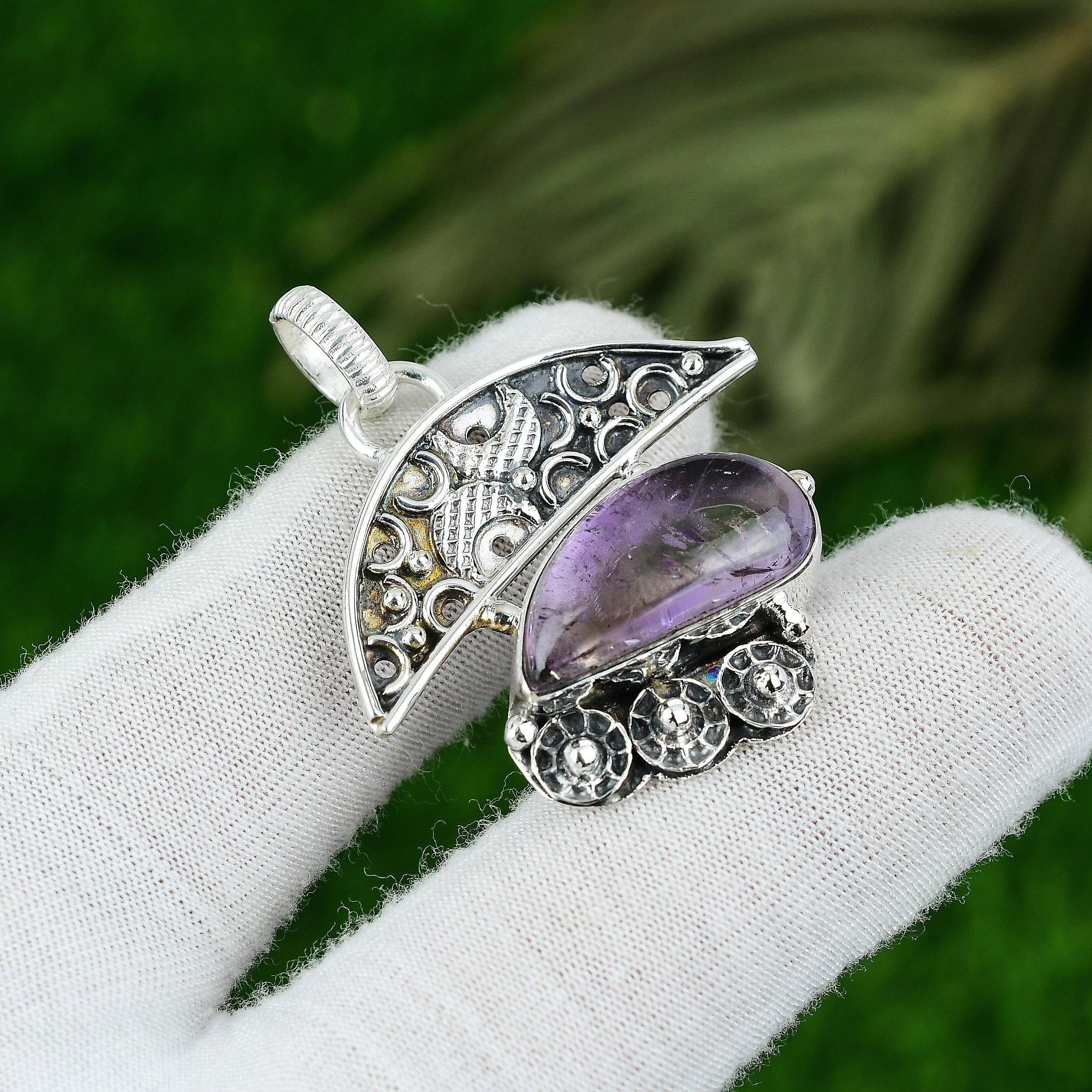 Gift For Women Pendant 925 Sterling Silver Natural Star Amethyst Gemstone