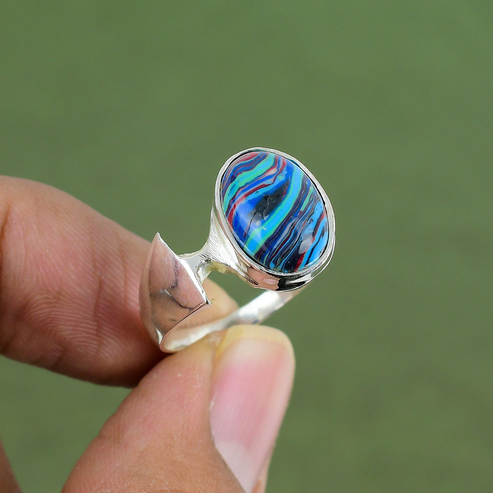 Rainbow Calsilica Ring 925 Sterling Silver Ring Handmade Jewelry Designer Ring Natural Gemstone Jewelry Gift For Love Available In Ring Size