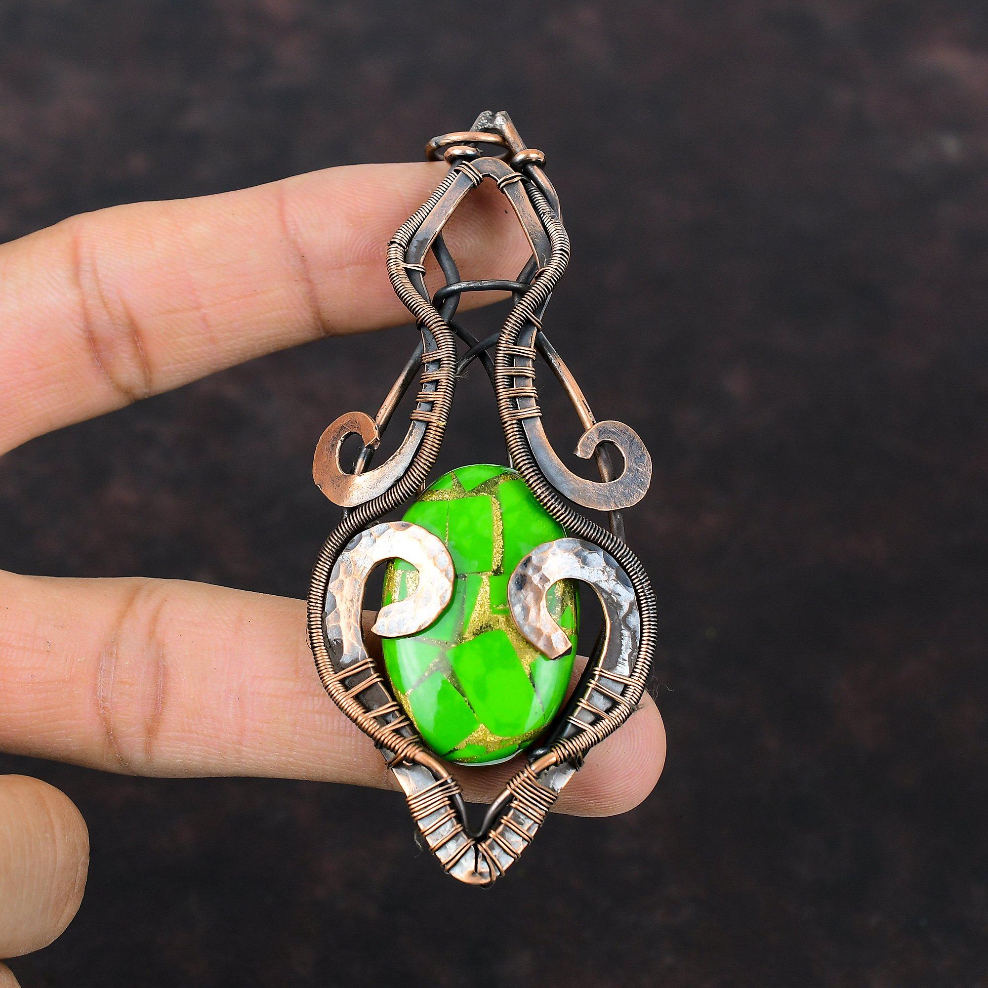 Kupfer Grün Türkis Anhänger Kupferdraht gewickelter Anhänger Eleganter Anhänger Handgefertigte Anhänger Geschenk für Ihn Kupferdrahtwicklung Edelsteinschmuck
