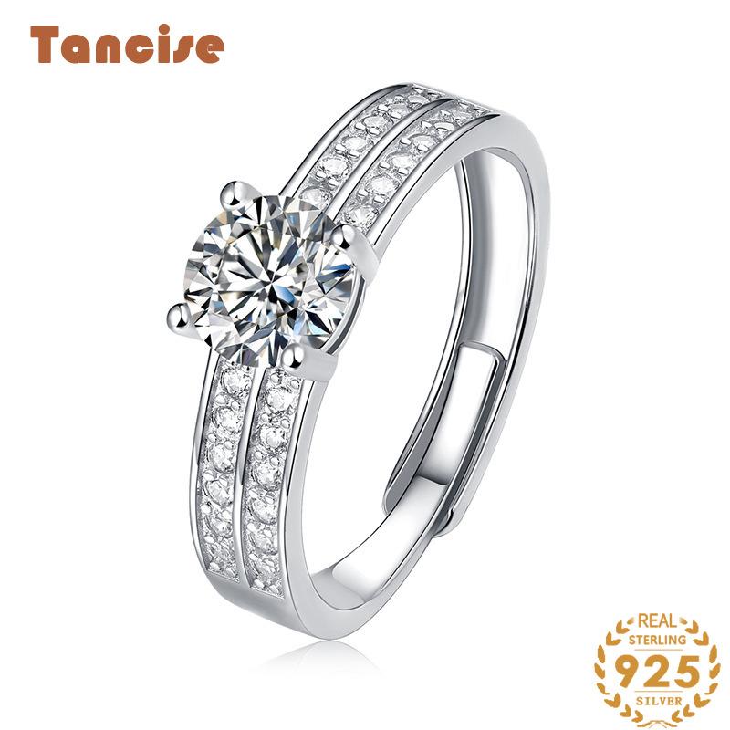 Tancise Classic 925 Sterling Silver  Moissanite Ring Ladies Jewelry Wedding Promise Party Gift