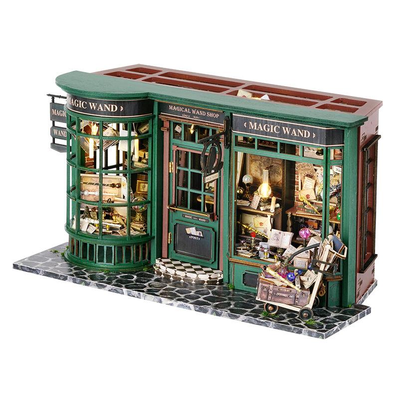 Magic Shop DIY Wooden Dollhouse Miniature Doll House Kit with Furniture Roombox Retro Home Model Toy