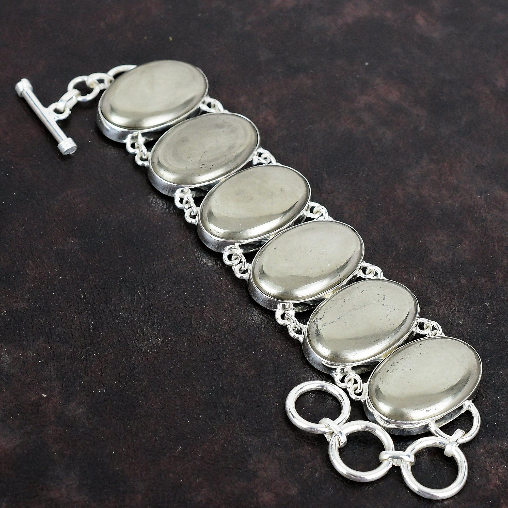 Pyrite Bracelet 925 Sterling Silver Bracelet Adjustable Chain Bracelet Pyrite Gemstone Jewelry Handmade Bracelet Gifts for Mom Boho Jewelry