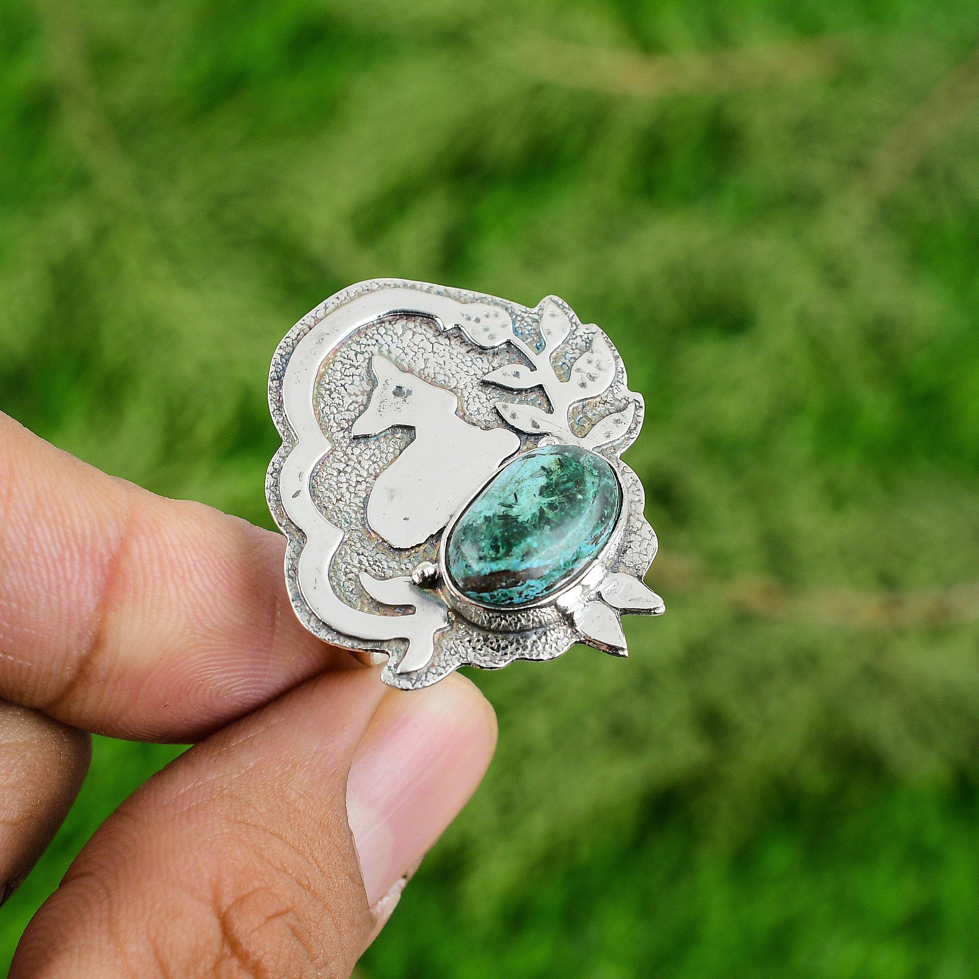 Oval Chrysocolla Gemstone Stackable Statement Ring Jewelry 925 Sterling Silver