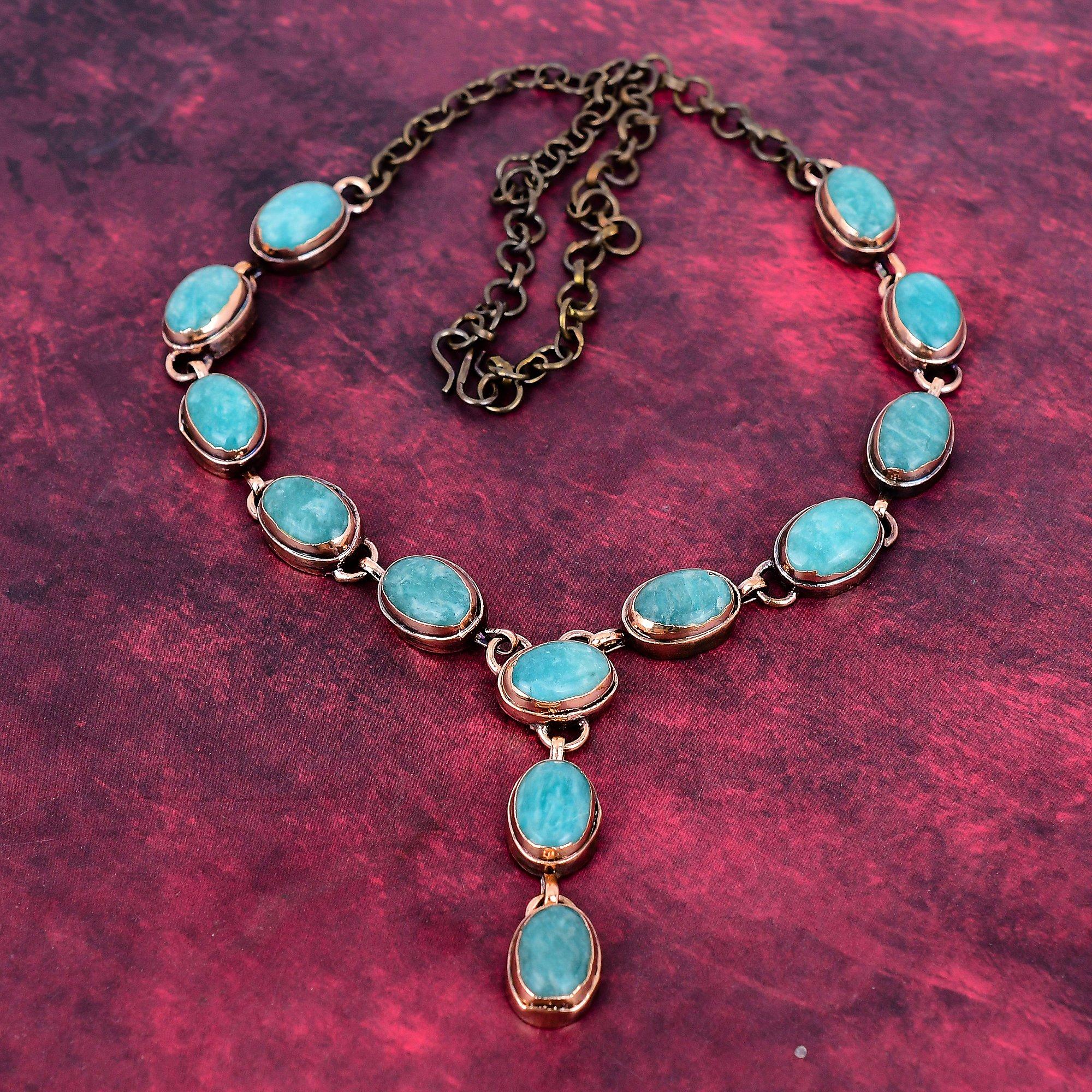 Amazonite Gemstone Necklace Electroformed Copper Adjustable Chain Necklace