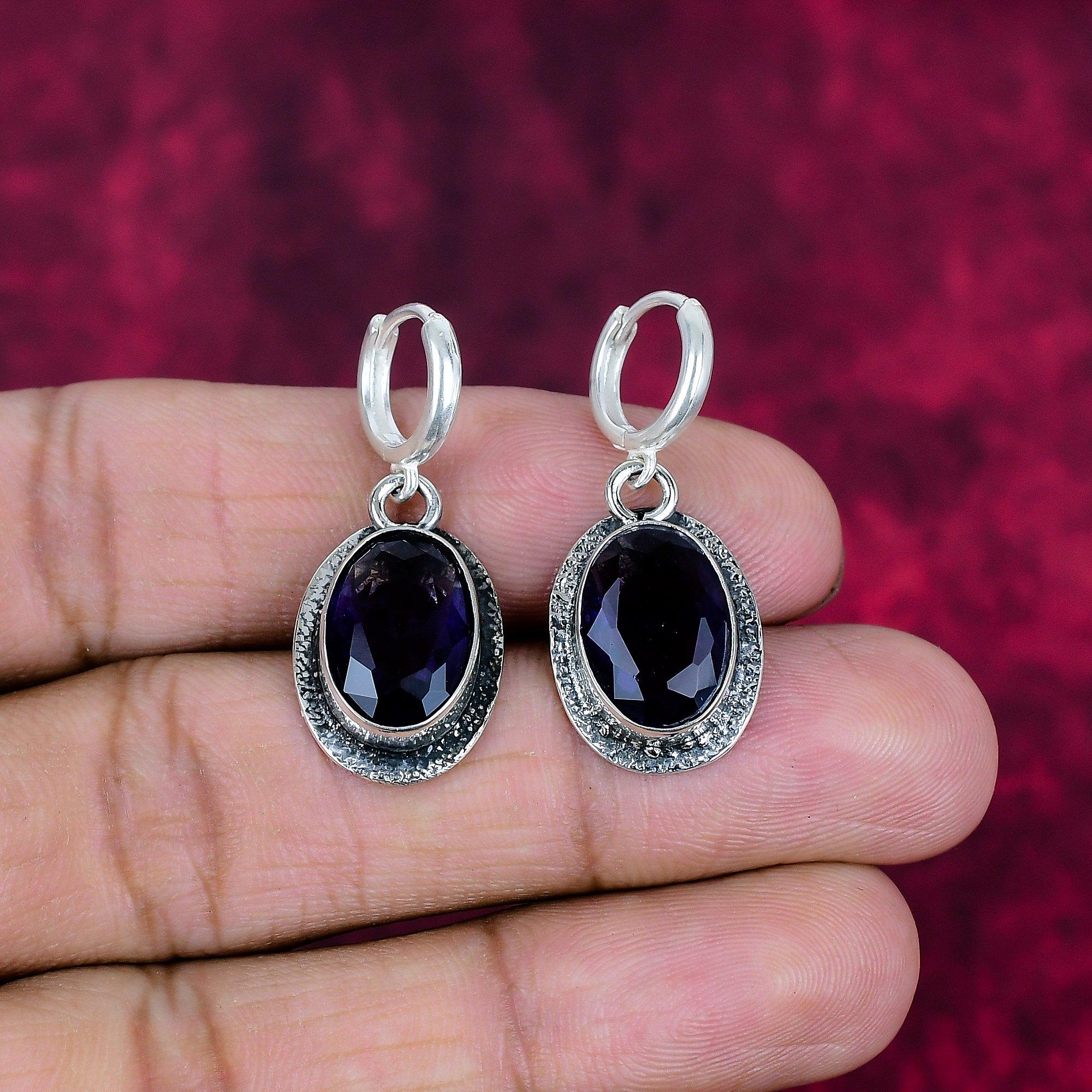 Iolite Earrings, 925 Solid Sterling Silver Earrings Handmade Gemstone Jewelry, Gifts For Wife Brand New Earrings