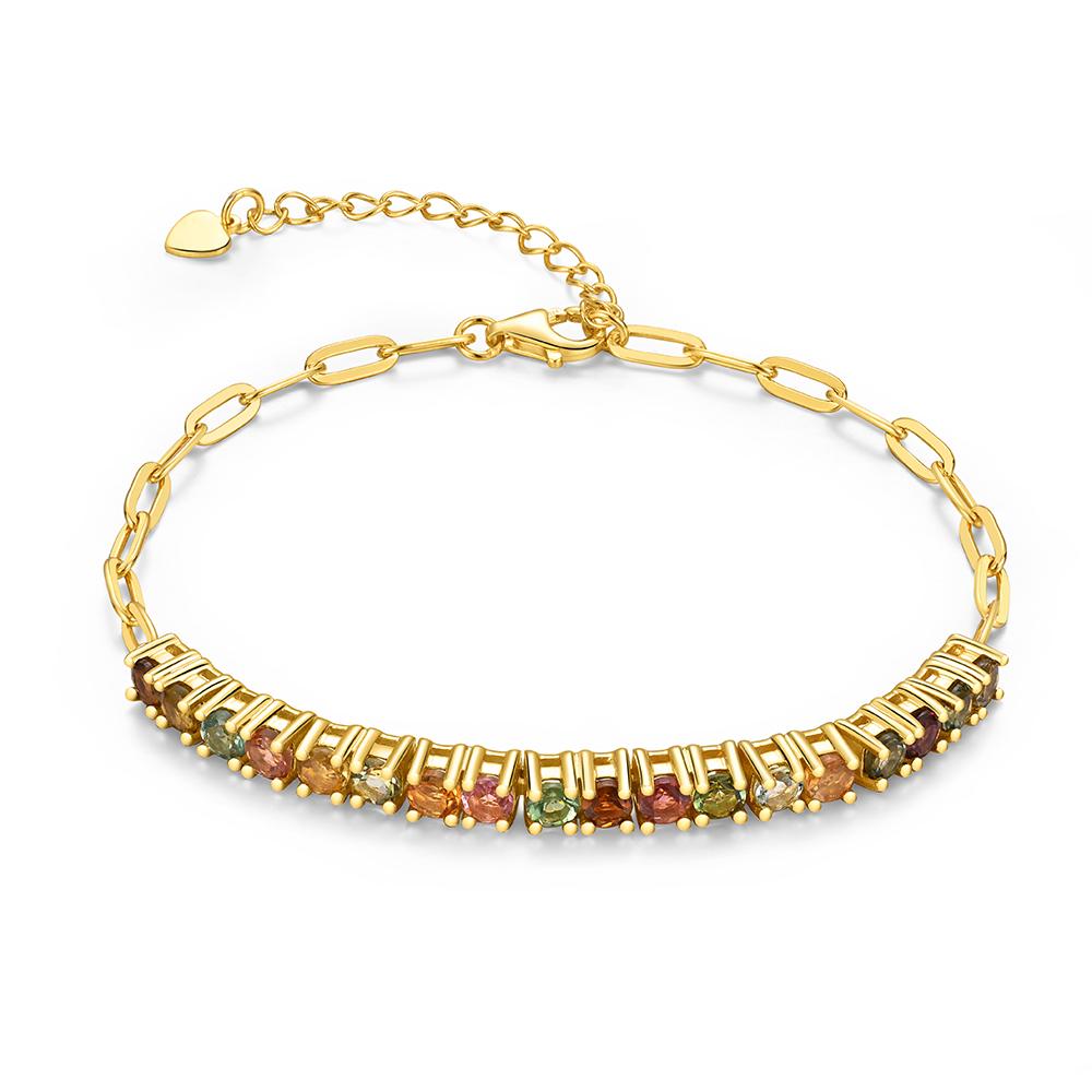Exquisite Natural Multi-Tourmaline Round 3.00mm Bracelet 925 Sterling Silver Fine Jewelry for Women's Banquet and Birthday Gifts