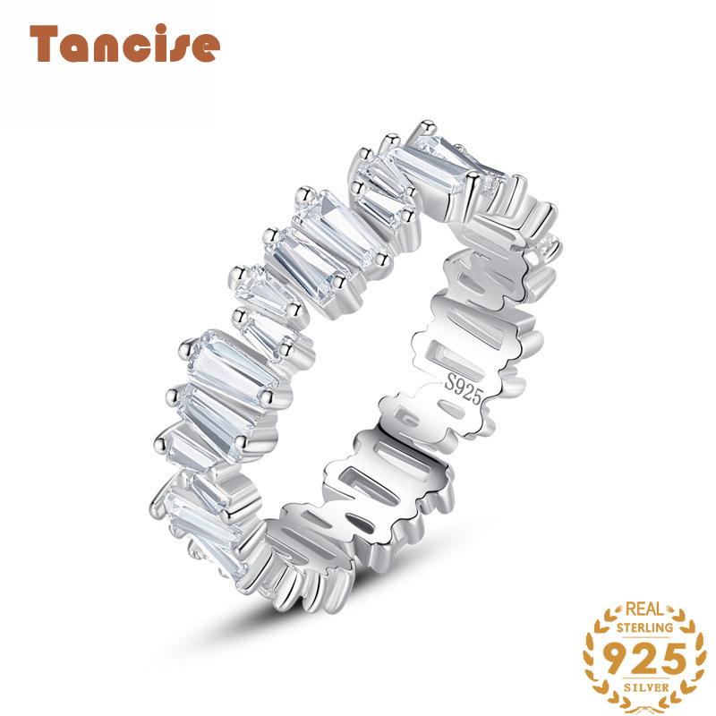 Tancise Classic 925 Sterling Silver Zircon Ring Ladies Jewelry Wedding Promise Party Gift