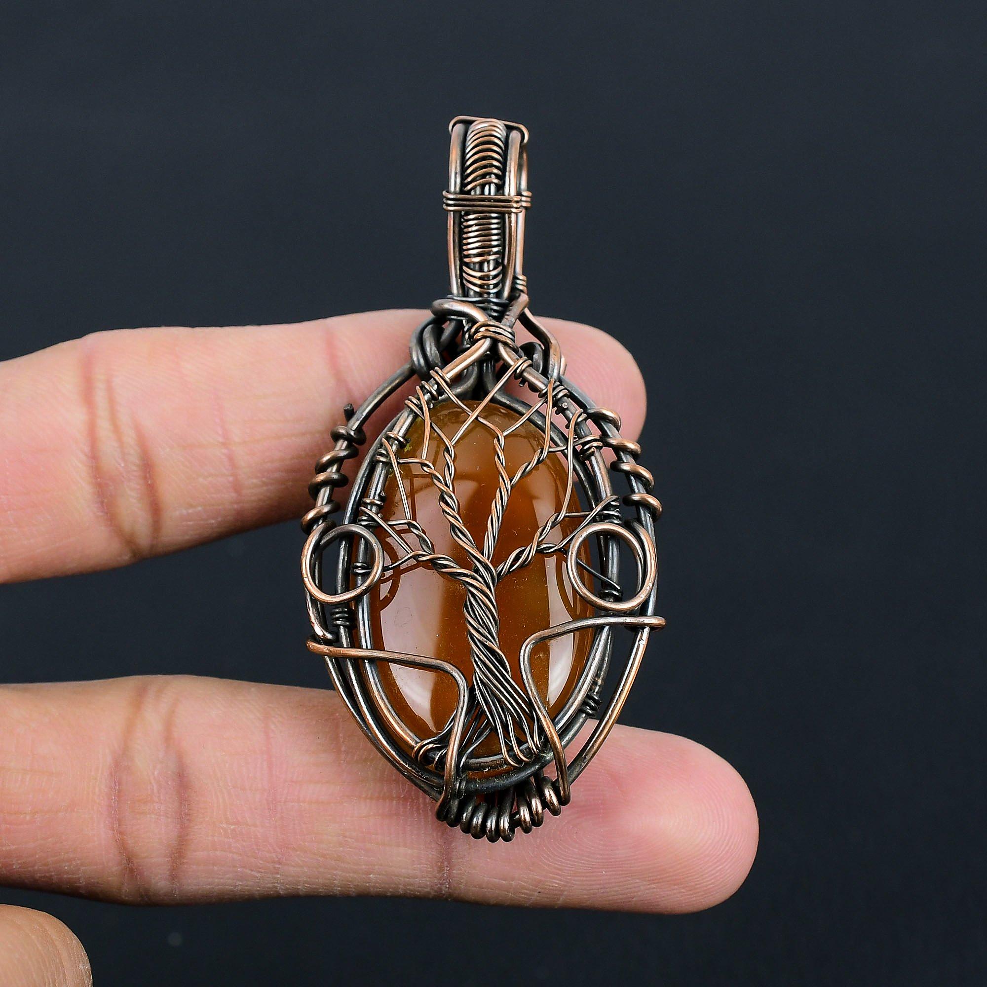 Beautiful Tree Of Life Red Carnelian Gemstone Handmade Pure Copper Wire Wrapped Pendant Jewelry