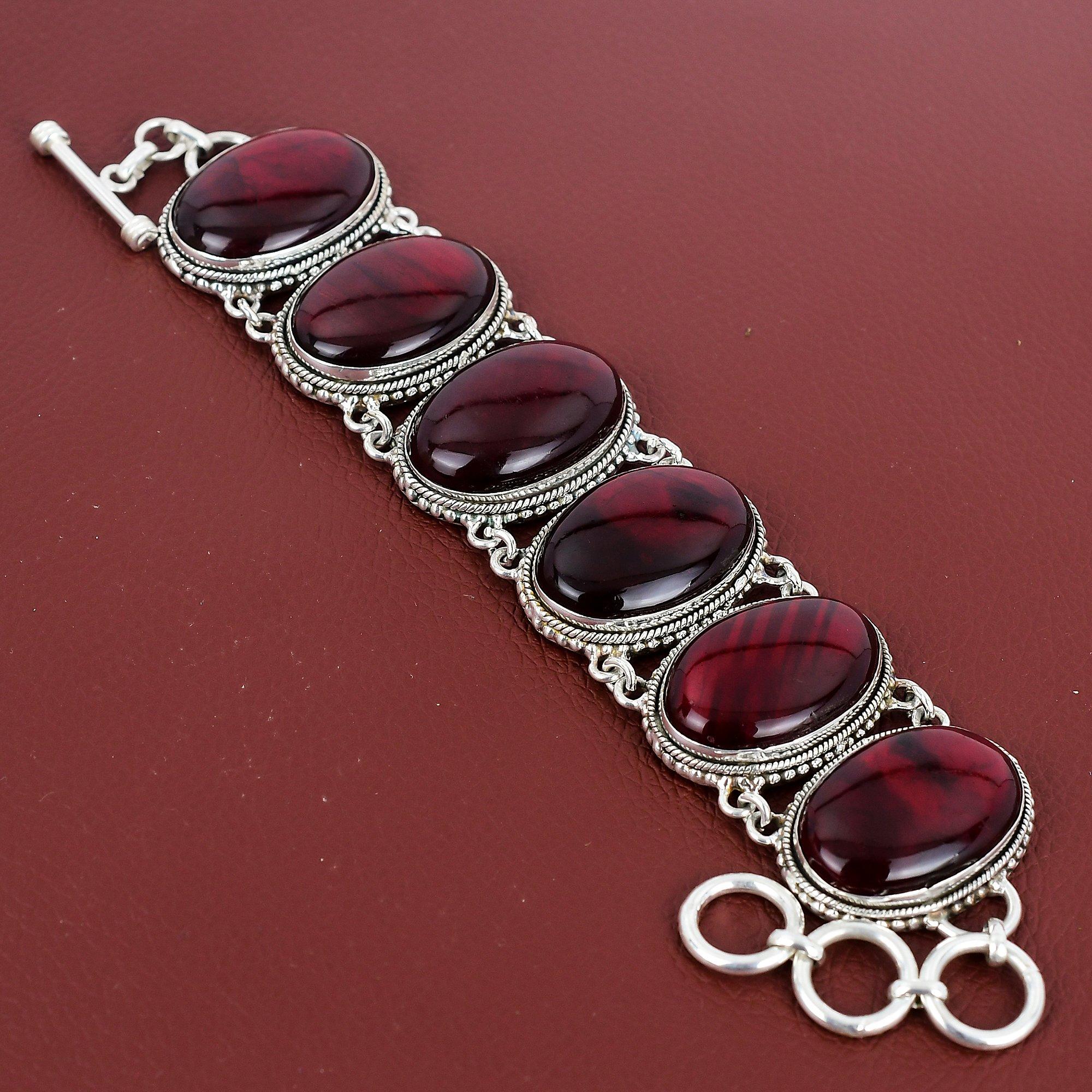 Red Fire Labradorite Bracelet 925 Sterling Silver Bracelet Gemstone Jewelry Handmade Vintage Bracelet Adjustable Chain Bracelet Gift For Dad