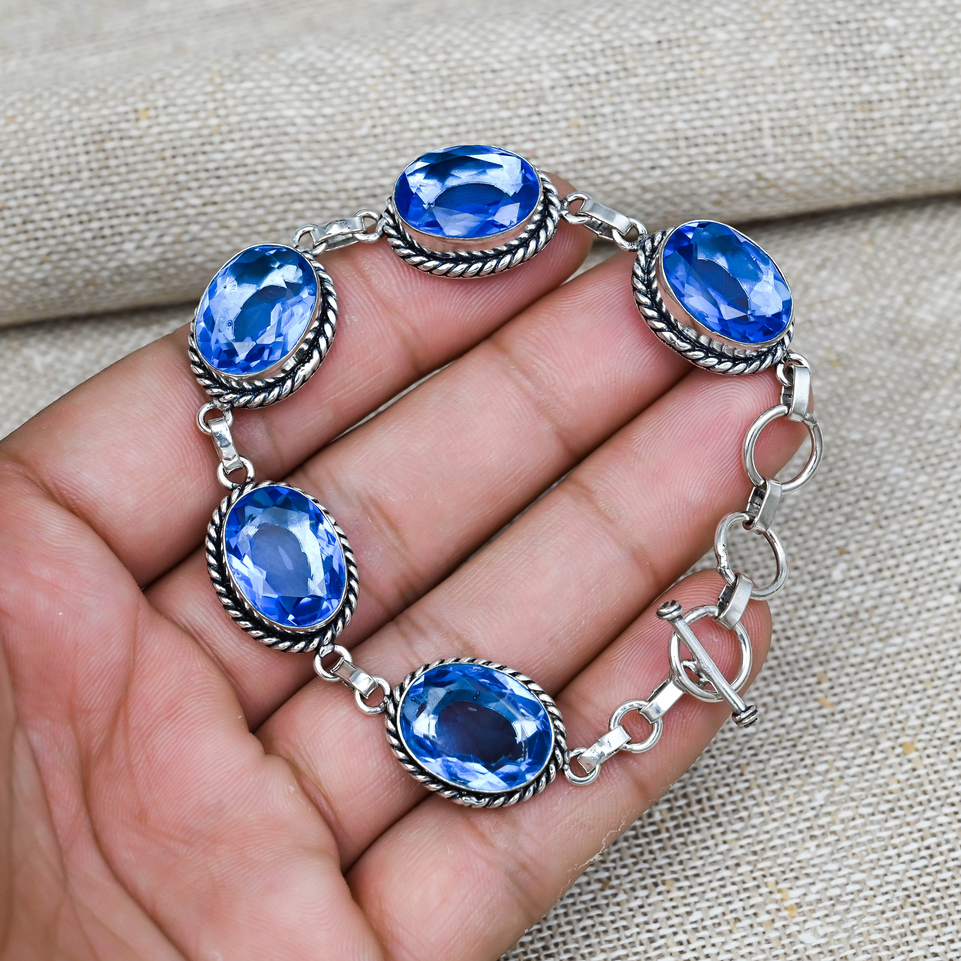 Tanzanite Gemstone Handmade Solid 925 Sterling Silver Jewelry Anniversary Bracelets For Her