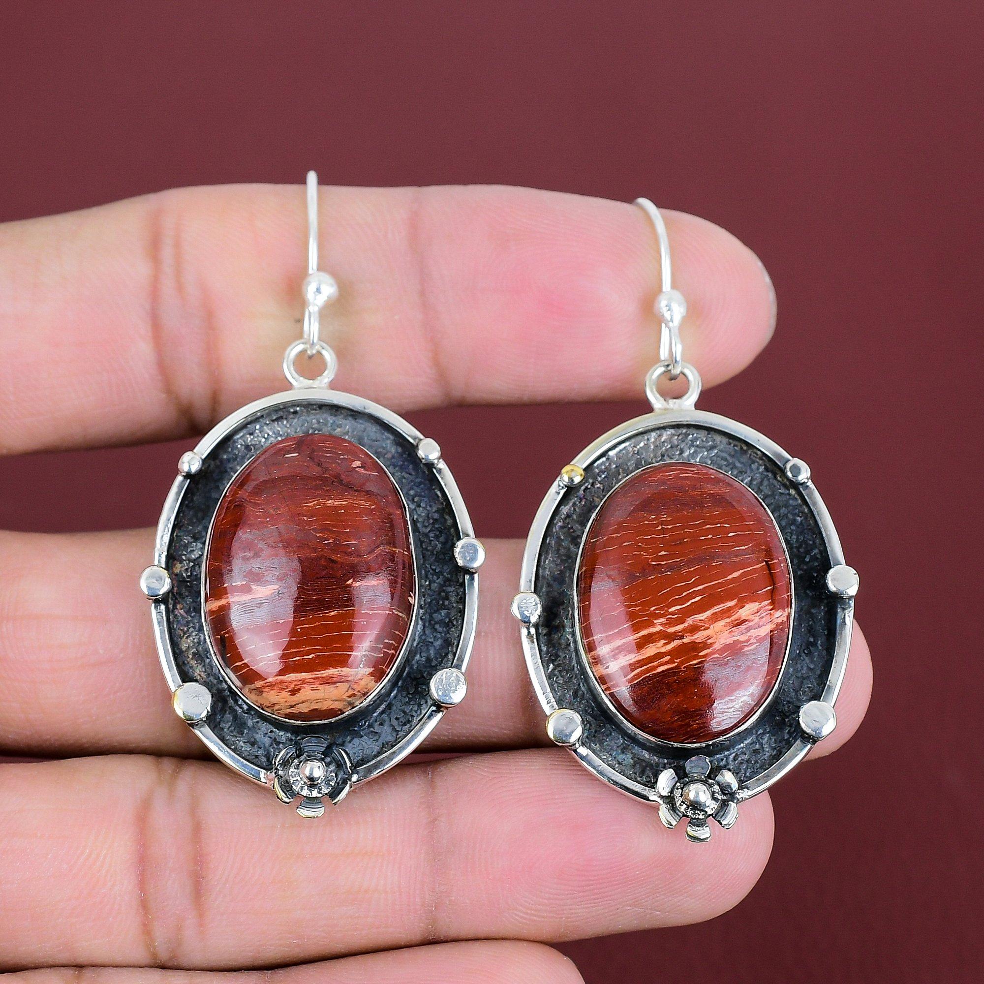 Red Snakeskin Jasper Earrings 925 Sterling Silver Earring Natural Gemstone Jewelry Earrings For Women Gifts For Mom Handmade Stylish Earring