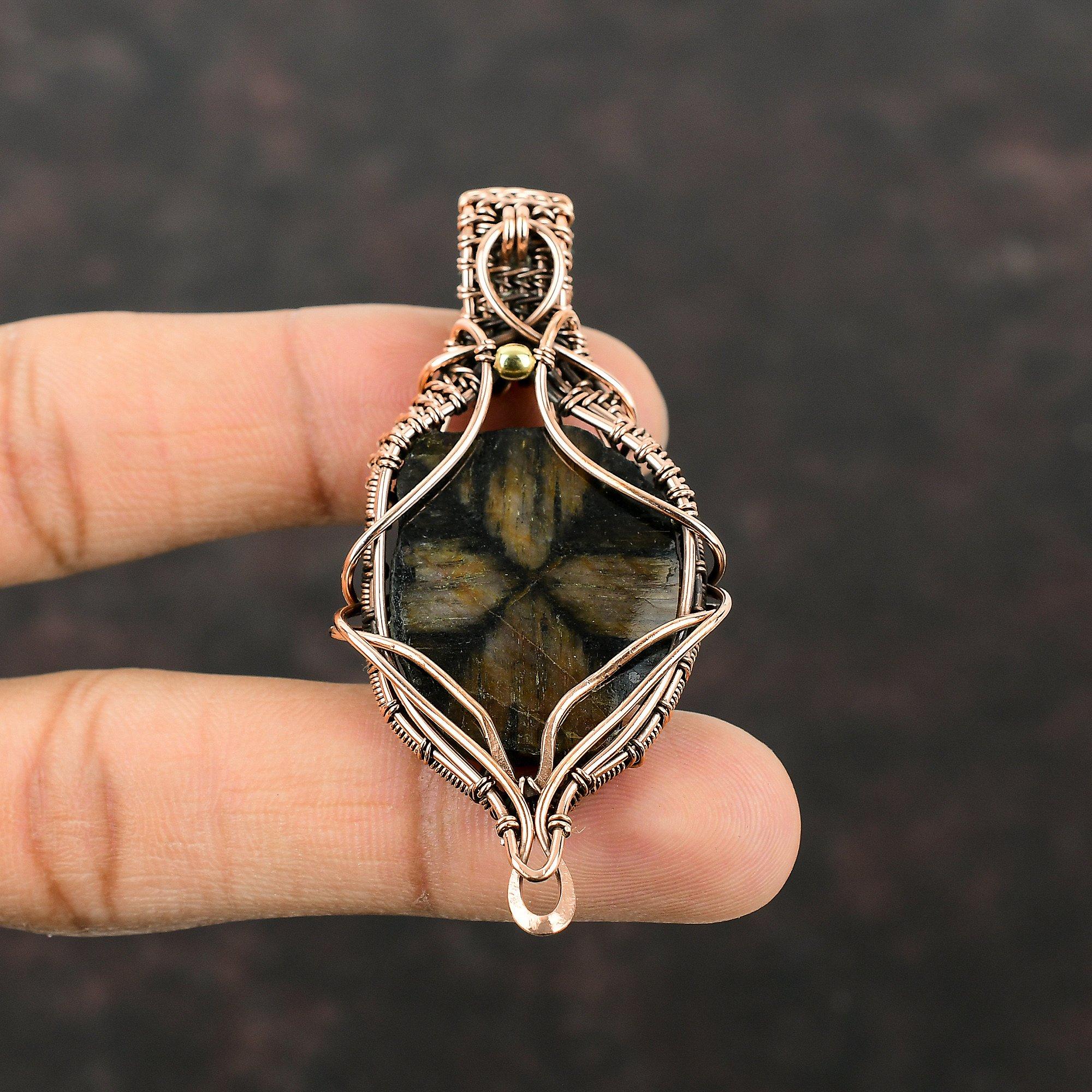 Chiastolite Gemstone Pendant Copper Wire Wrapped Jewelry Handmade Women Pendant Chiastolite Jewelry Gift For Mom Copper Wire Wrapped Pendant
