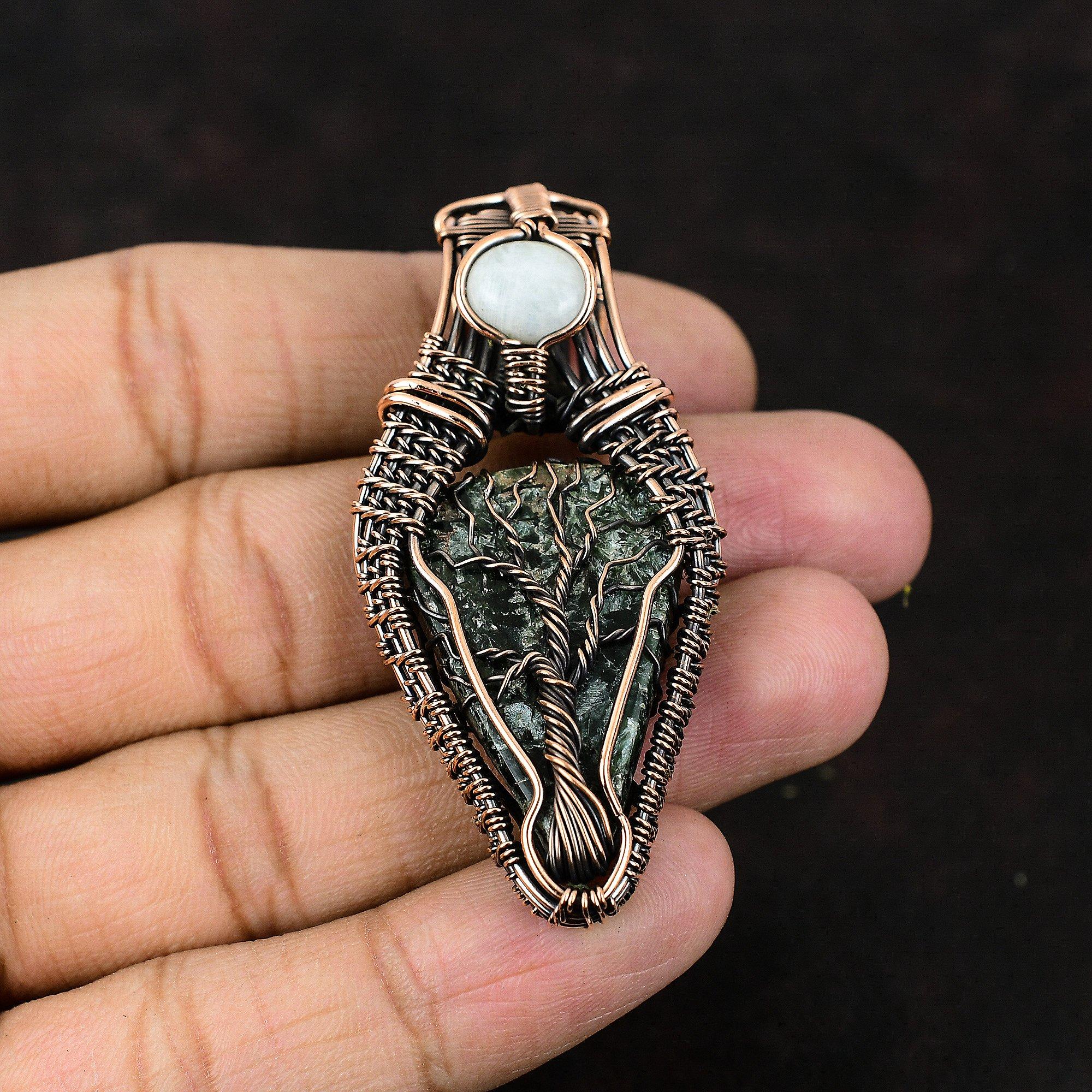 Tree Of Life Seraphinite Pendant Copper Wire Wrapped Pendant Handmade Gemstone Jewelry Rainbow Moonstone Pendant Seraphinite Gift For Mother