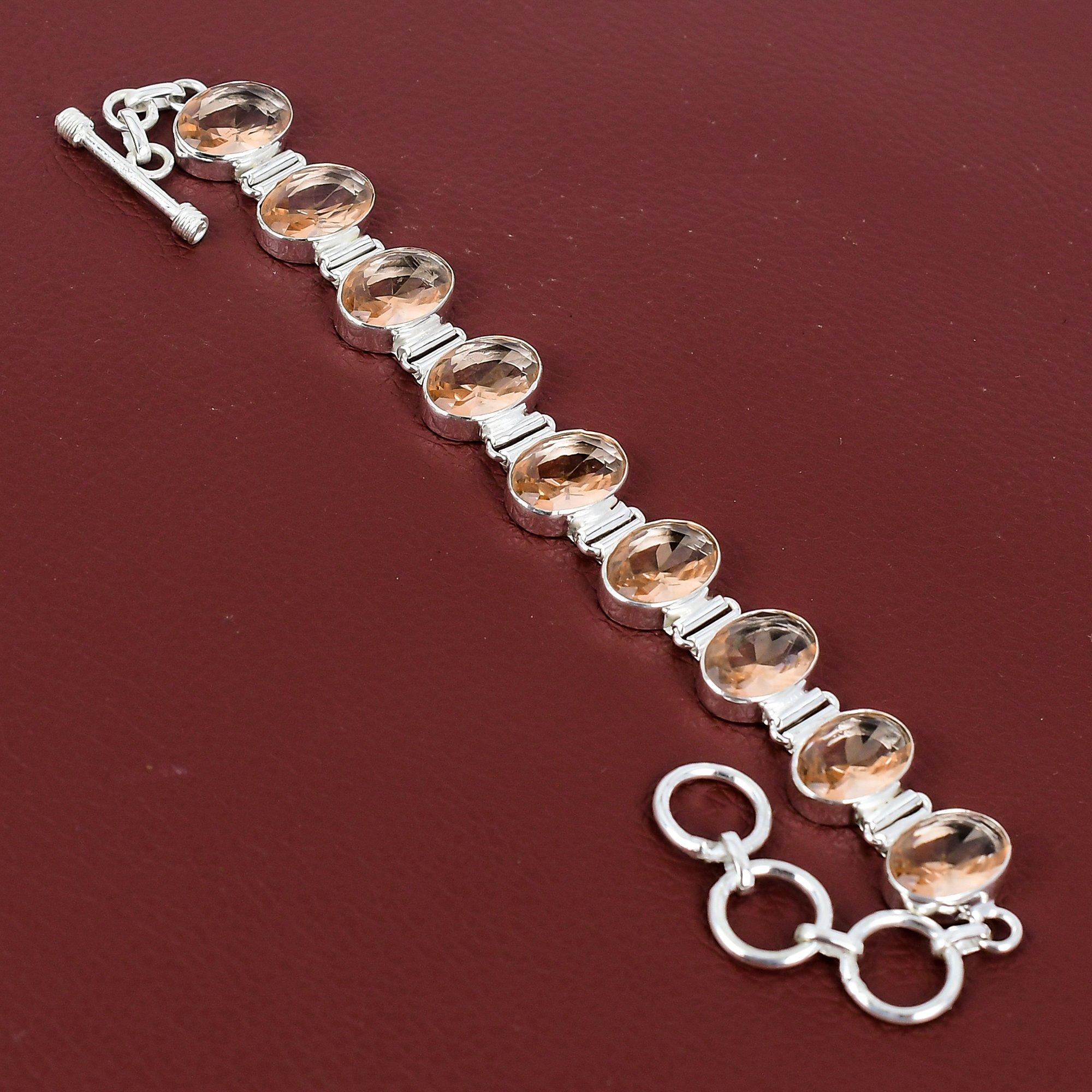 Faceted Morganite Bracelet 925 Sterling Silver Bracelet Adjustable Chain Bracelet Handmade Bracelet Natural Gemstone Jewelry Gift For Mother