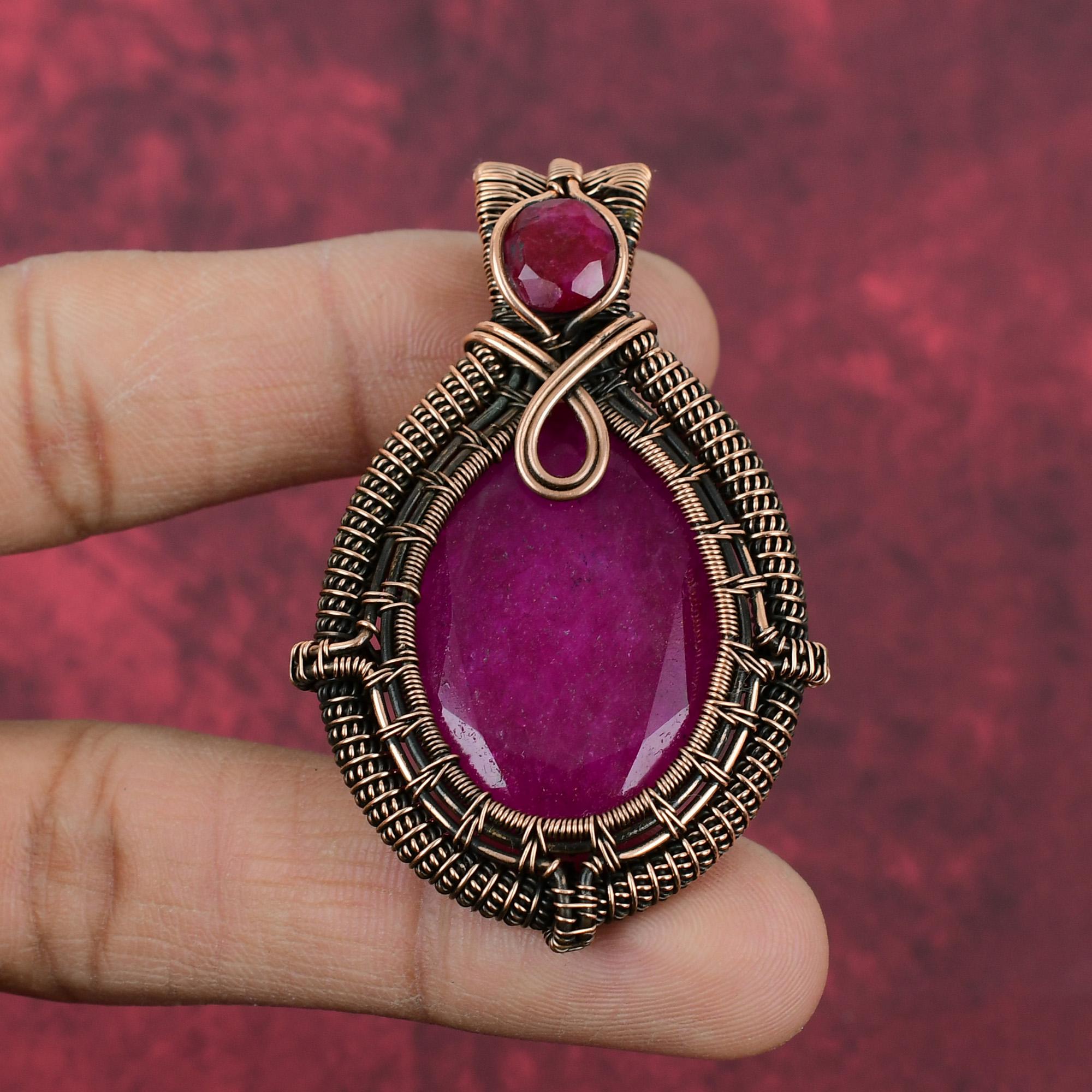 Faceted Kashmir Ruby Pendant Copper Wire Wrapped Jewelry Handmade Pendant Copper Wire Wrap Pendant Anniversary Gifts Real Gemstone Jewelry