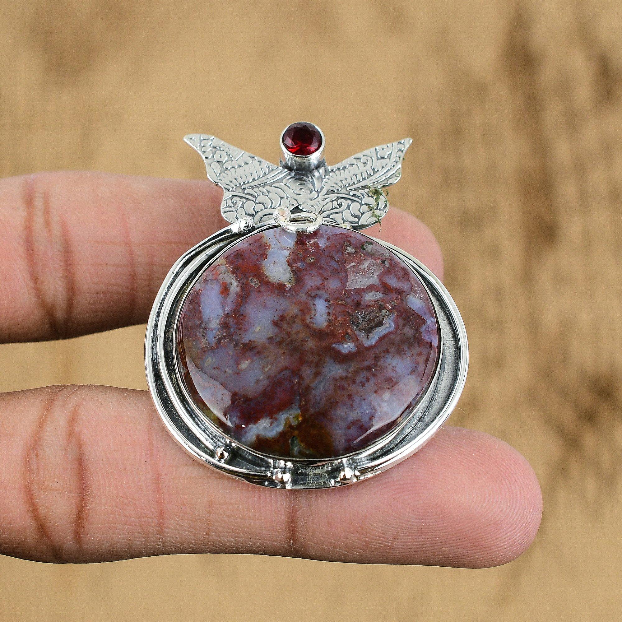 Natural Rainbow Jasper Gemstone Pendant 925 Sterling Silver Indian Jewelry