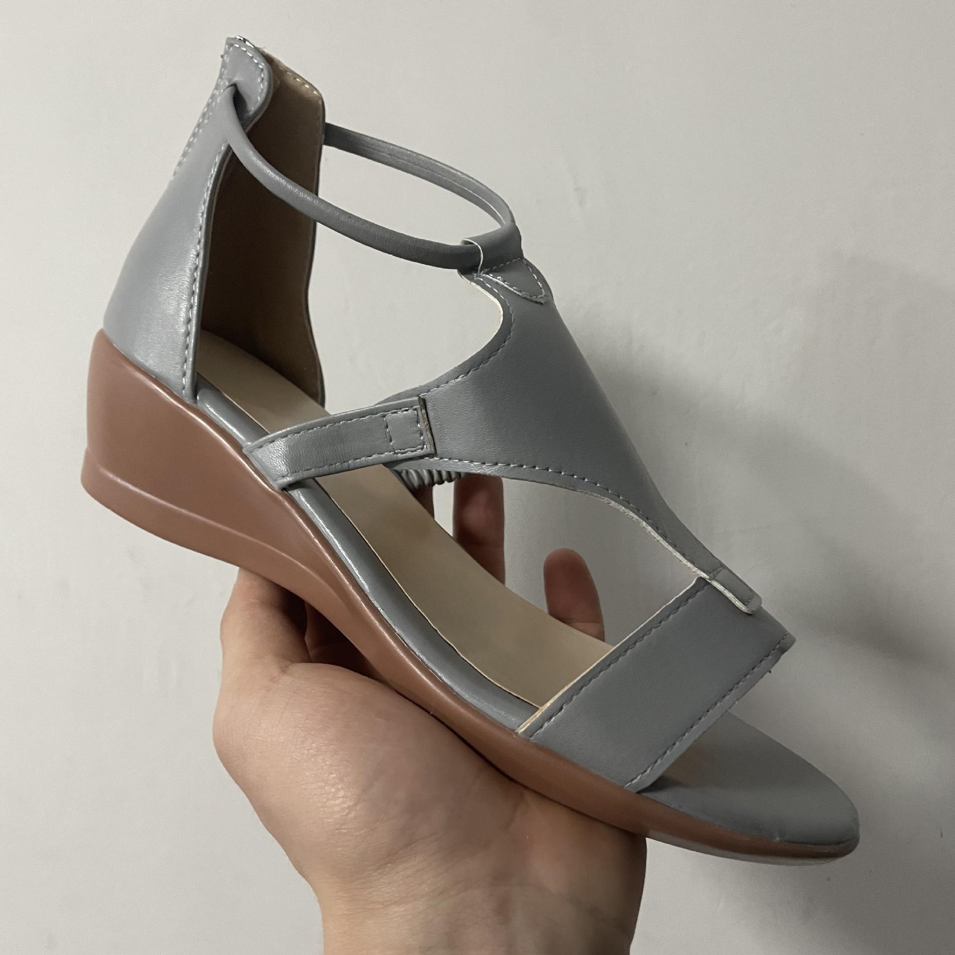 Women's Large Size Fish Mouth Slope Heel Sandals Shoes Summer Casual Breathable Beach Sandals 34-43