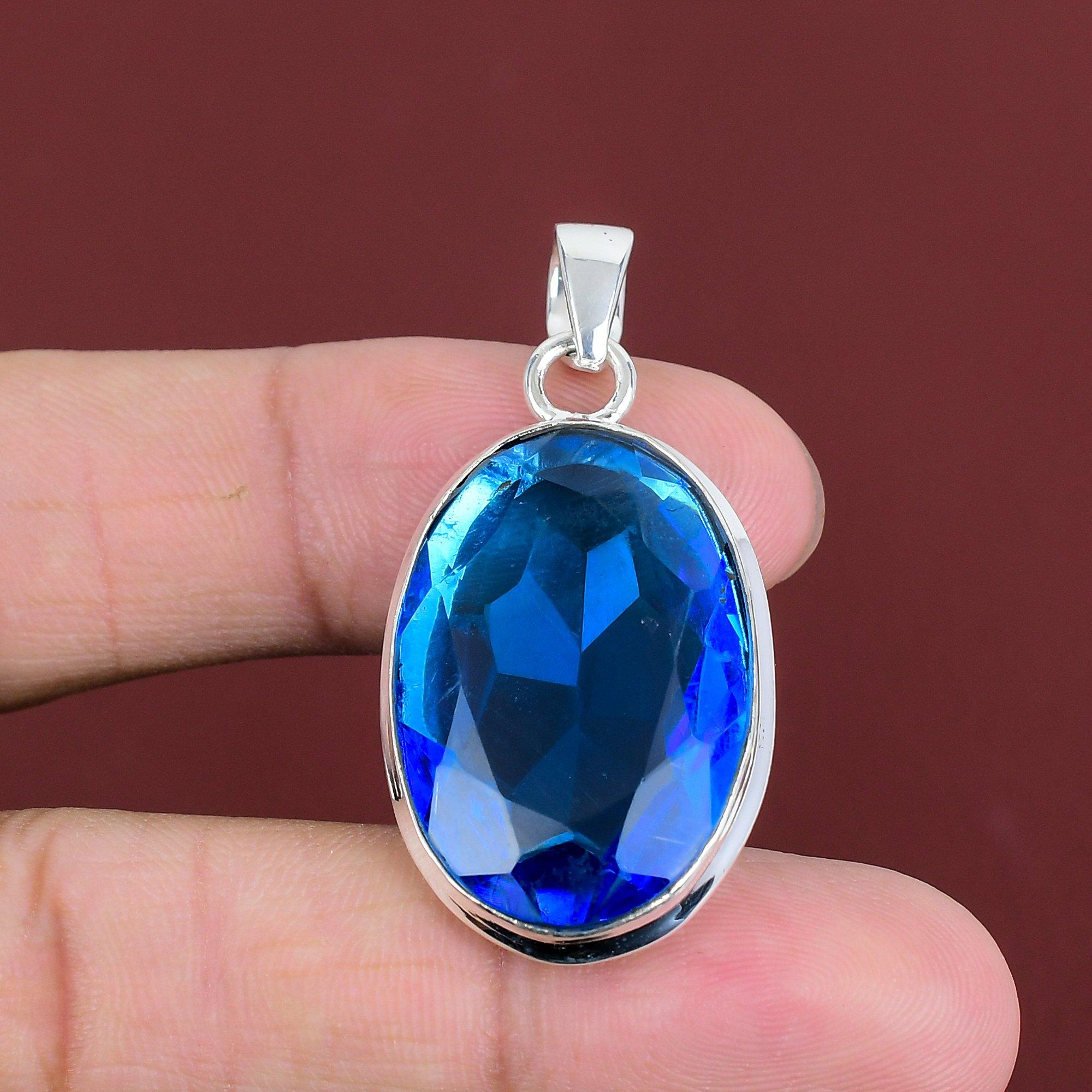 Facettierter London Blautopas Anhänger Echter Edelstein Anhänger Erstaunlicher Schmuck 925 Sterling Silber Anhänger Handgemacht zierlicher Anhänger Geschenke für Freund