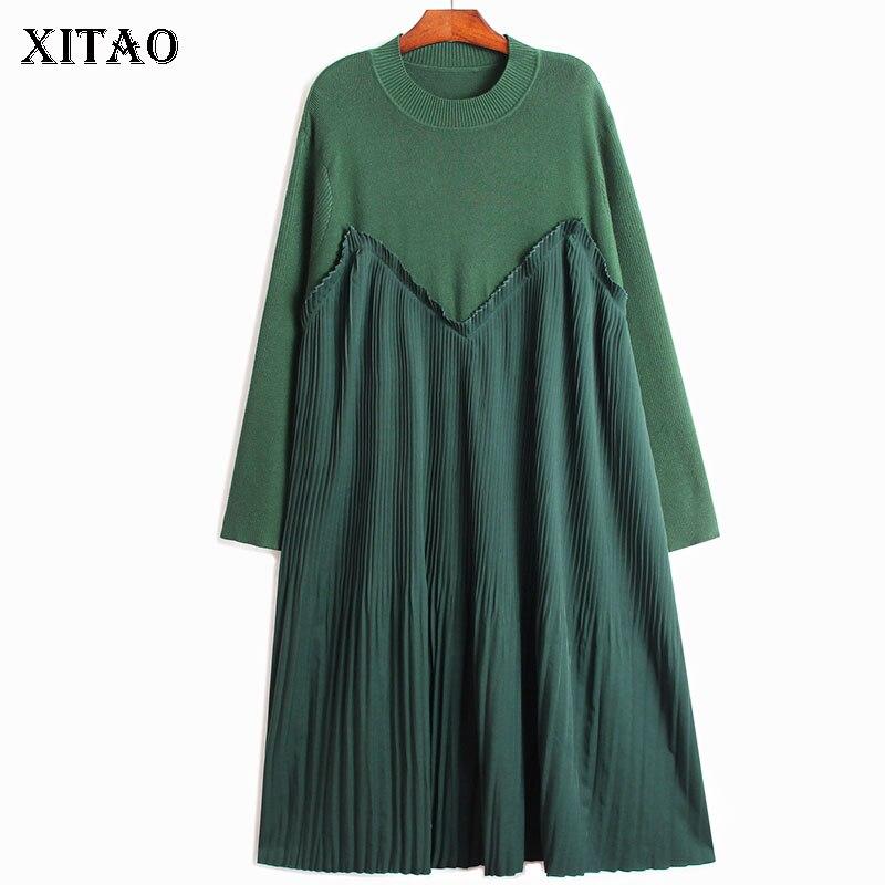 Xitao Modes vienkrāsaina ikdienas adīšanas kleita GJ1010