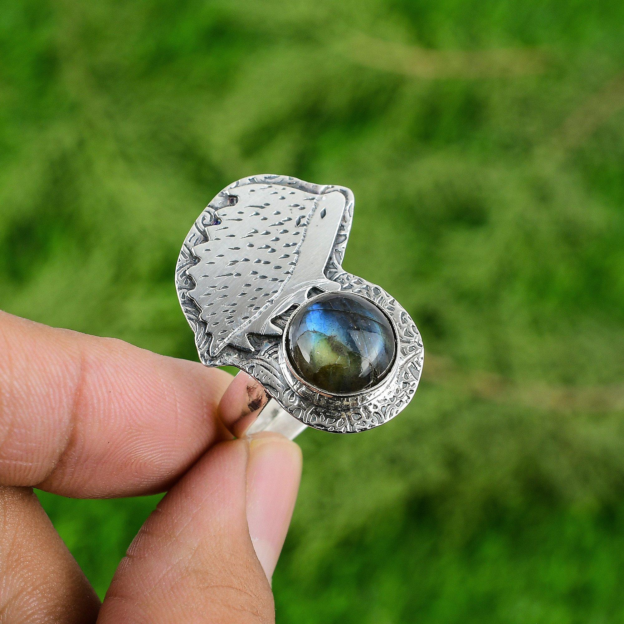 925 Silver Third Eye Chakra Natural Labradorite Bezel Multi Stone Birthday Ring