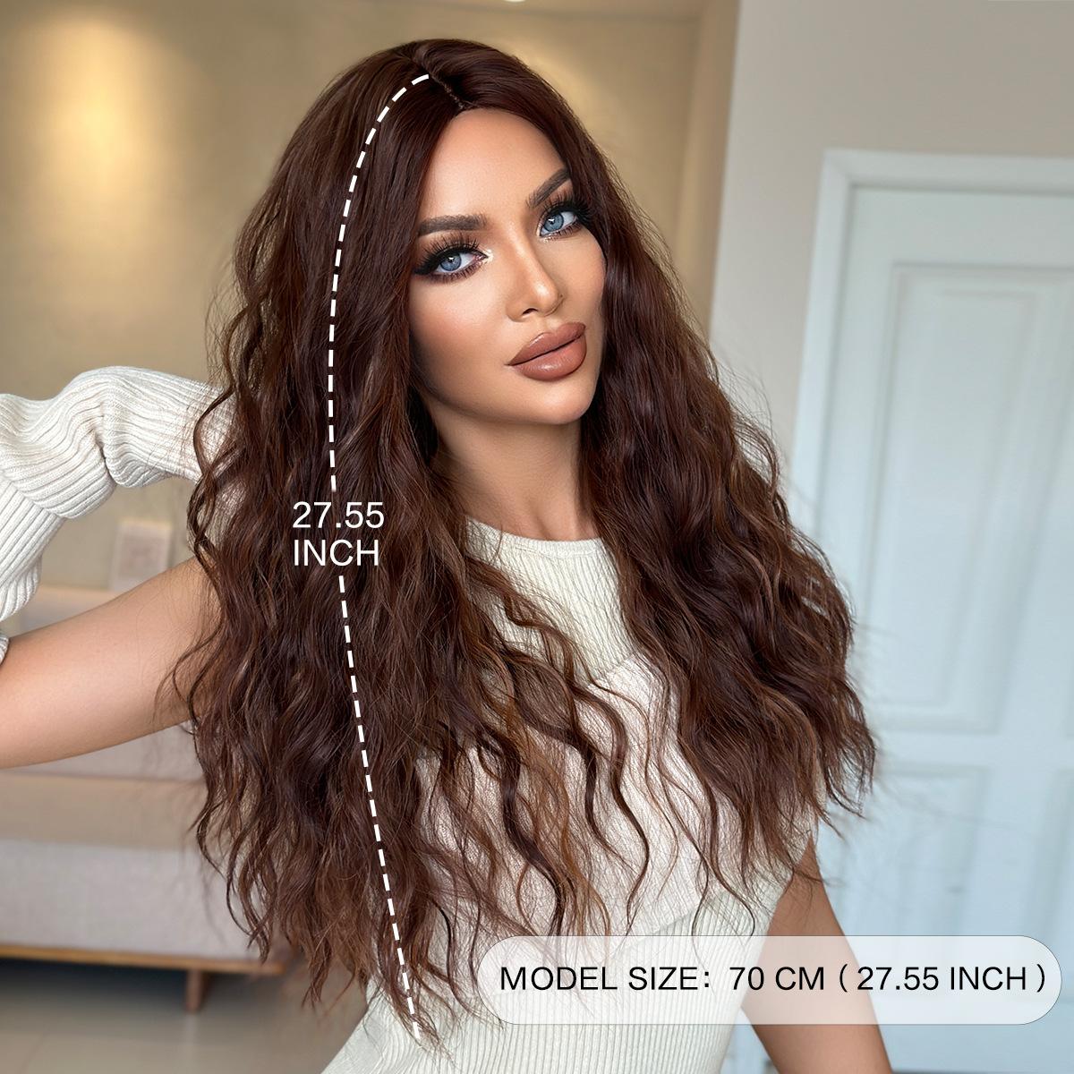 Honey Brown Big Waves Long Wig for Women - Middle Part Realistic Full Cap, Heat Style Trim Ready, Natural Quick Beauty Wig