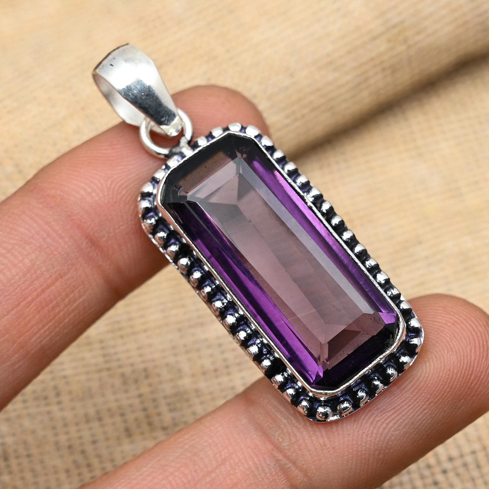 Belle pierre précieuse d'améthyste faite à la main en argent massif 925, pendentif pour cadeau de mariage