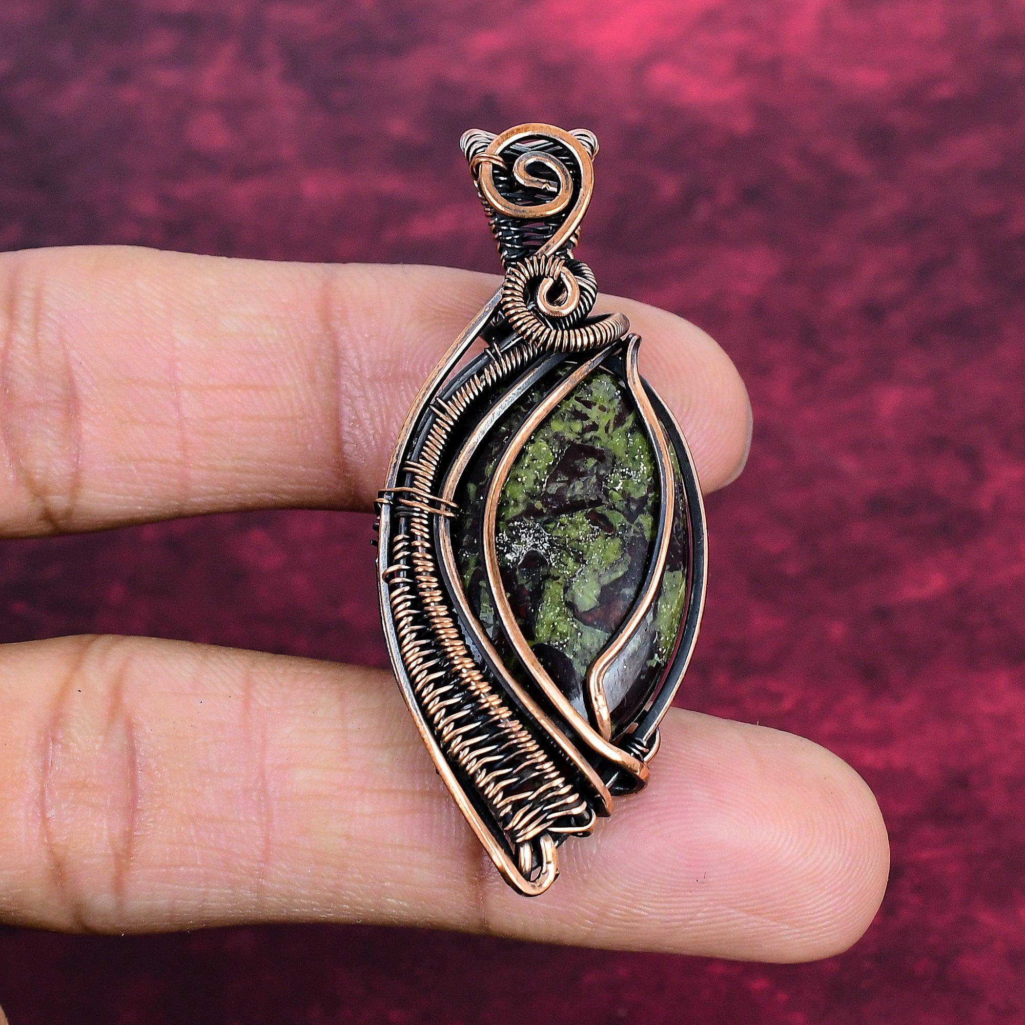Dragon Bloodstone Pendant Genuine Gemstone Pendant Copper Wire Wrapped Jewelry