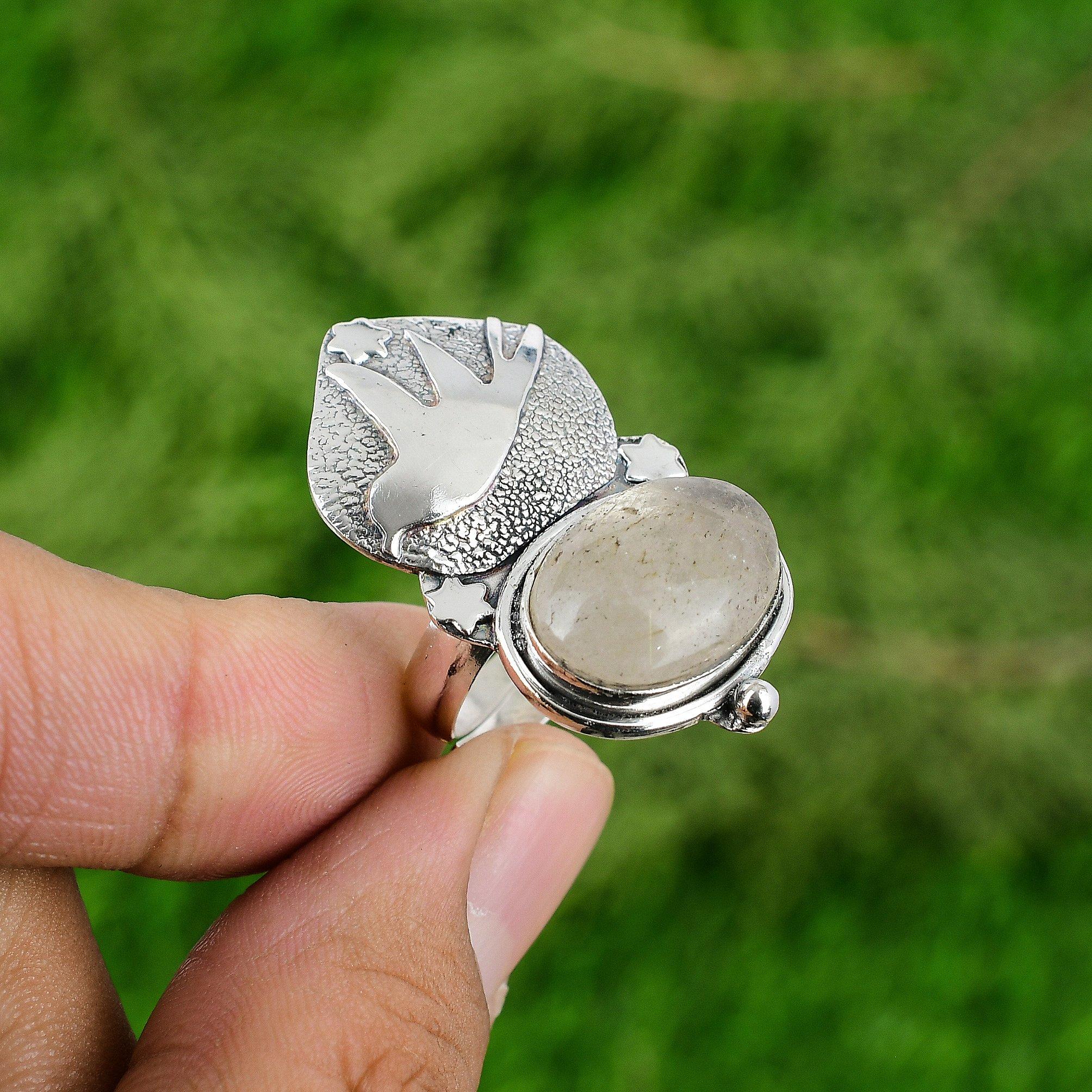 Gift For Her Natural Garden Quartz Statement Adjustable Ring 925 Silver