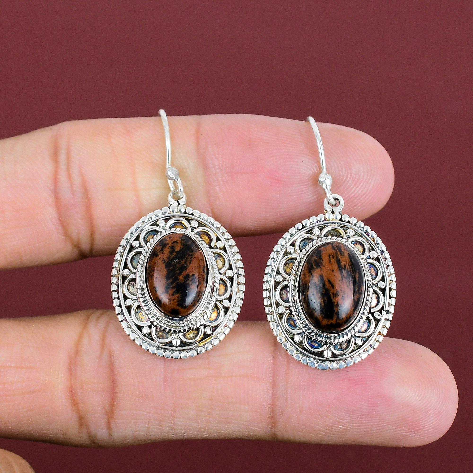 Mahogany Obsidian Earring Unique Vintage Earring Original Gemstone Handmade Earring 925 Sterling Silver Earring Dainty Jewelry Gifts For Her