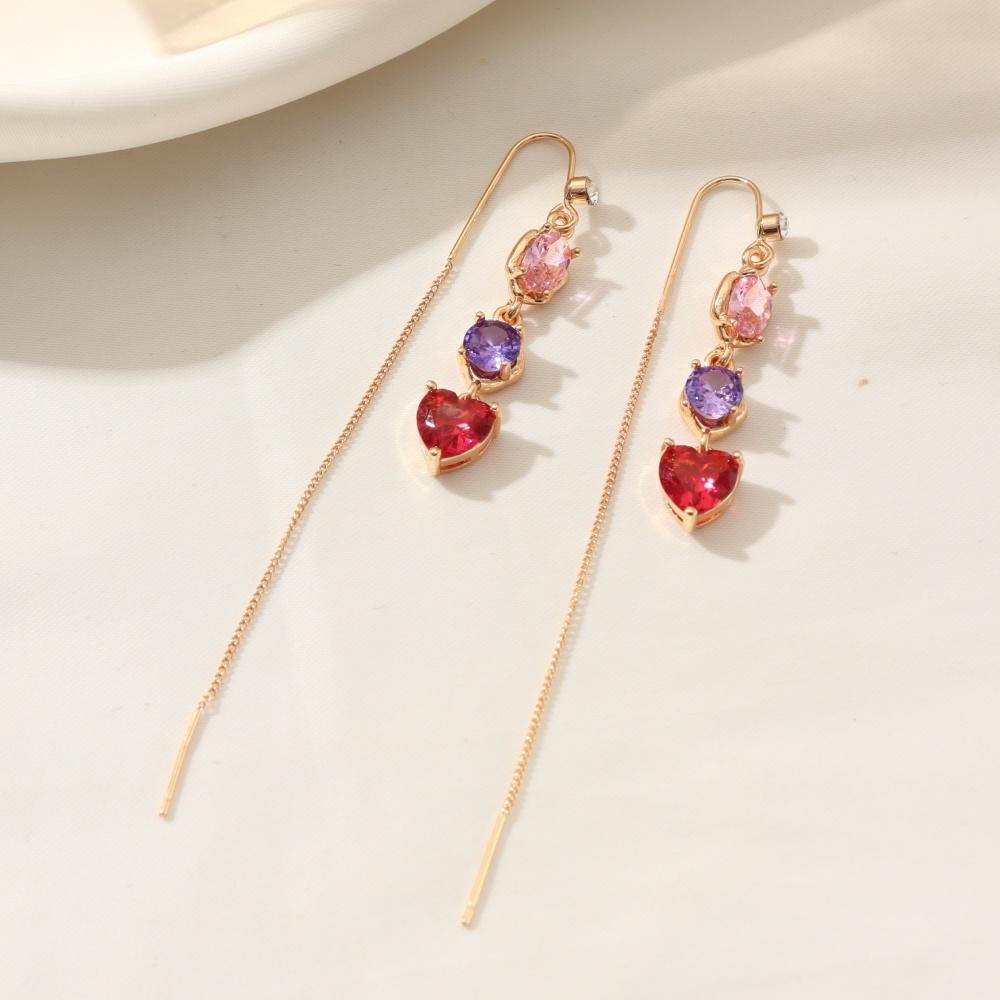 Luxuriöse, farbenfrohe, geometrische, runde, herzförmige Quasten mit Zirkonia-Ohrlinie, lange hängende Tropfenohrringe für Frauen, Piercing-Einfädler, Ohrschmuck