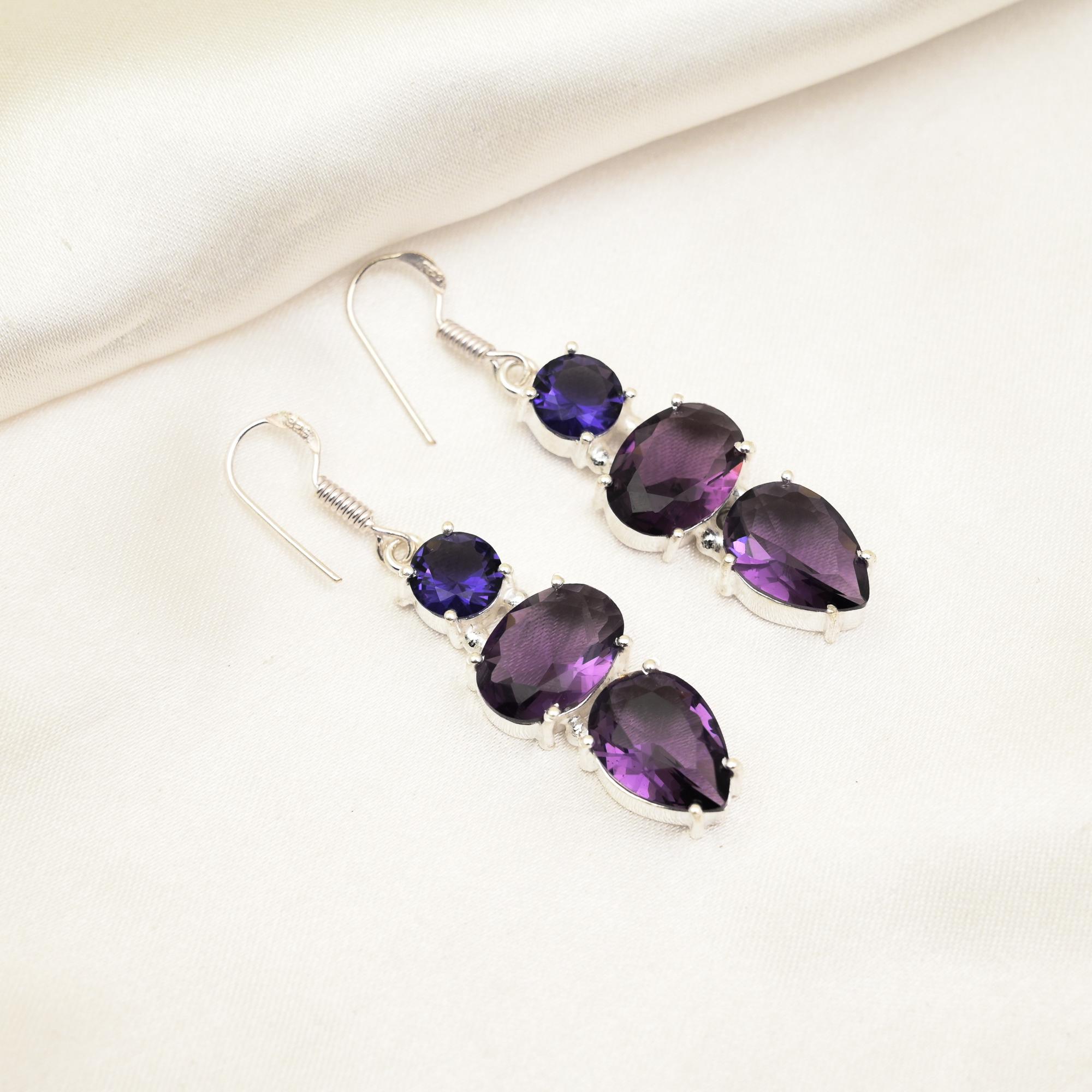 Amethyst Ohrringe Edelstein Schmuck, 925 Sterling Silber Ohrringe, Geschenk für Frauen handgefertigte Ohrringe