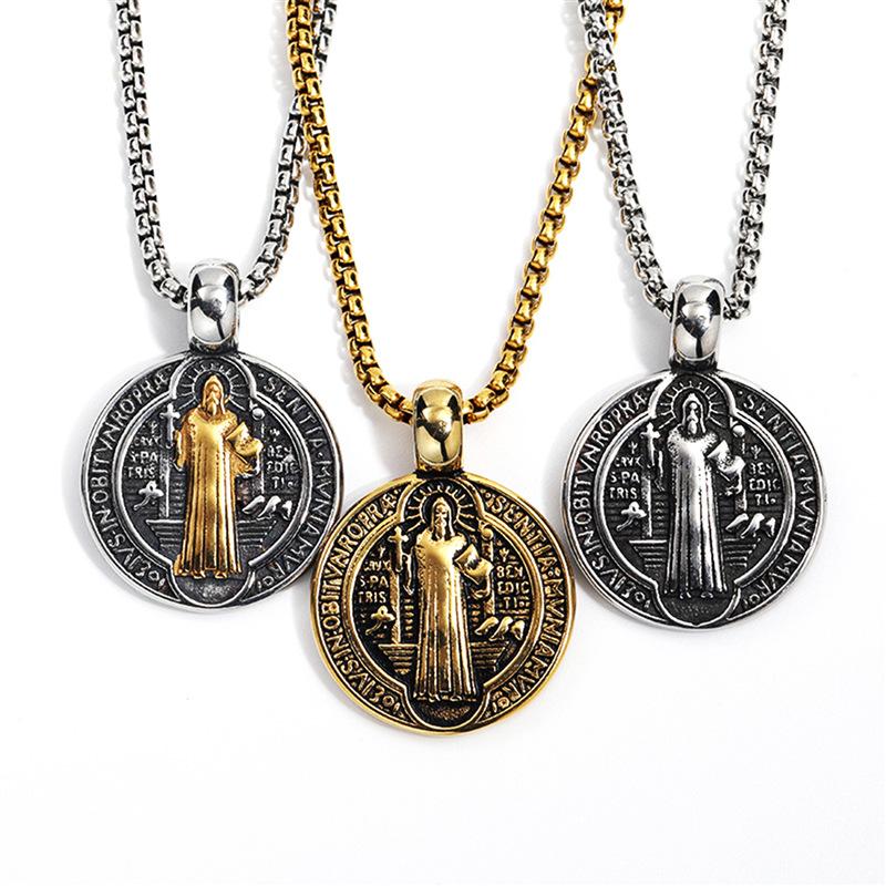 Saint St. Benedict Collar Medal of San Benito Necklace Men Women Spiritual Virgin Mary Pendant Chain
