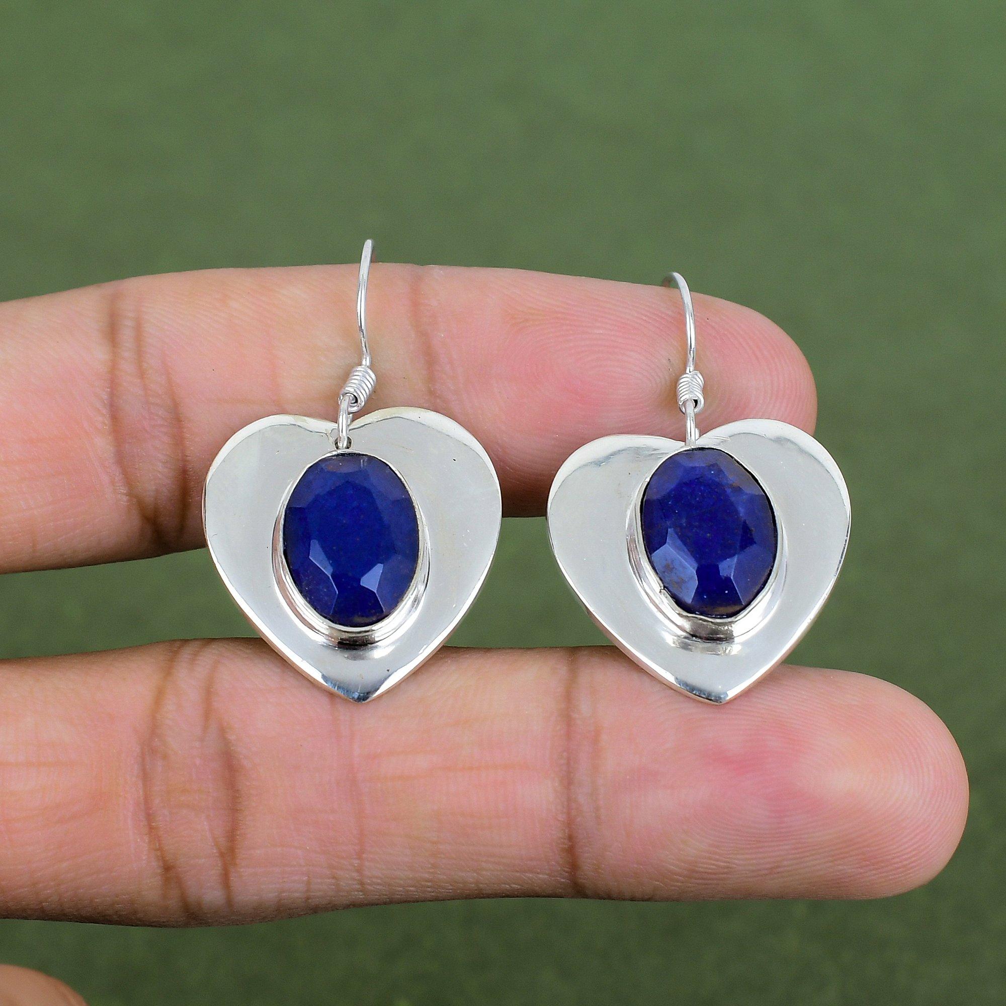 Faceted Blue Sapphire Earring 925 Sterling Silver Earring Handmade Earring Natural Gemstone Jewelry Drop Earring Dainty Jewelry Gift For Mom