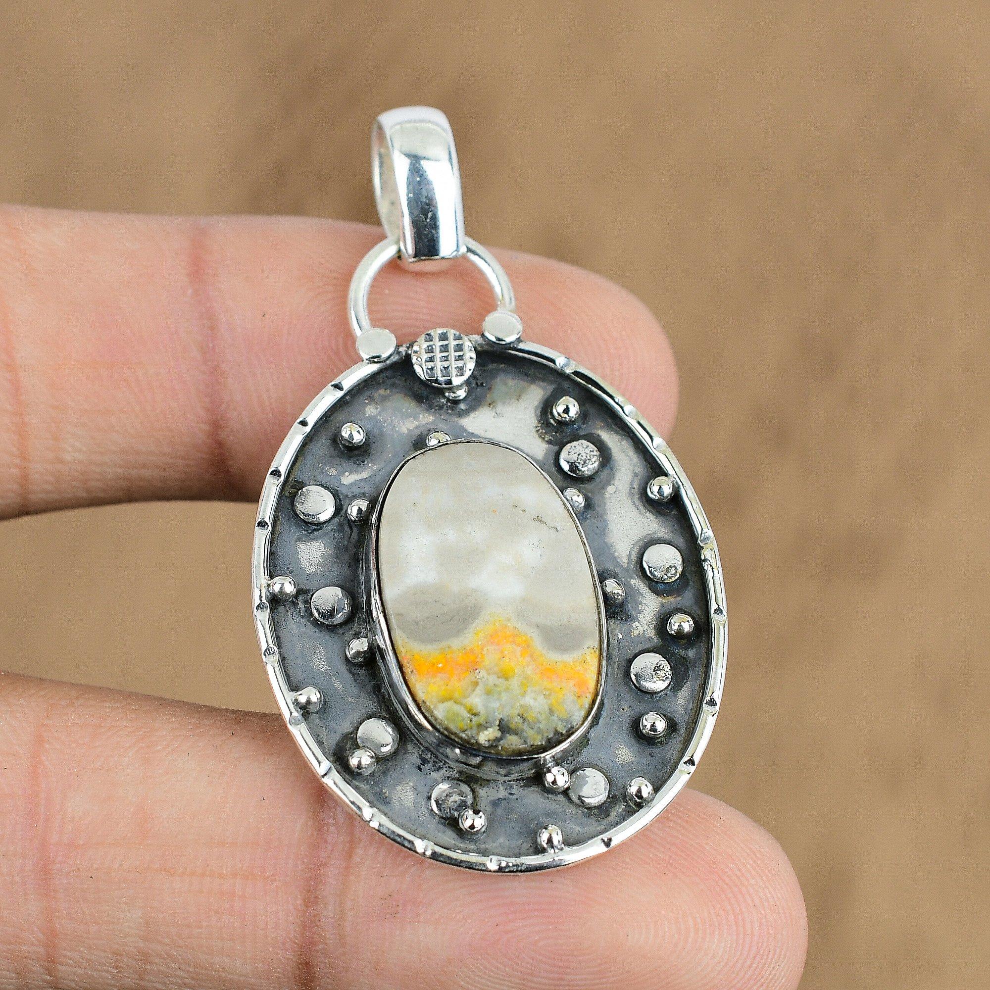 Natural Bumble Bee Jasper Gemstone Jewelry 925 Sterling Silver Pendant For Girls
