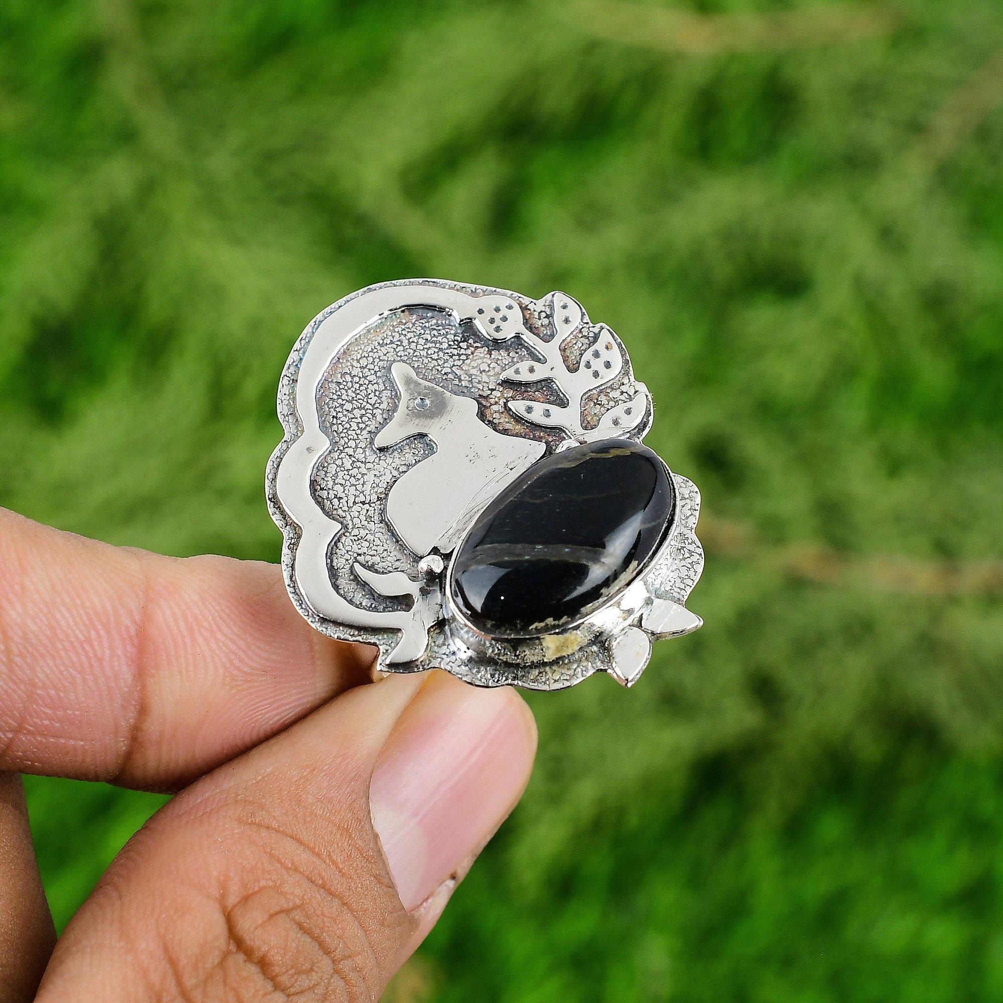 925 Sterling Silver Oval Nellite Stone Mother Anniversary Promise Ring Jewelry