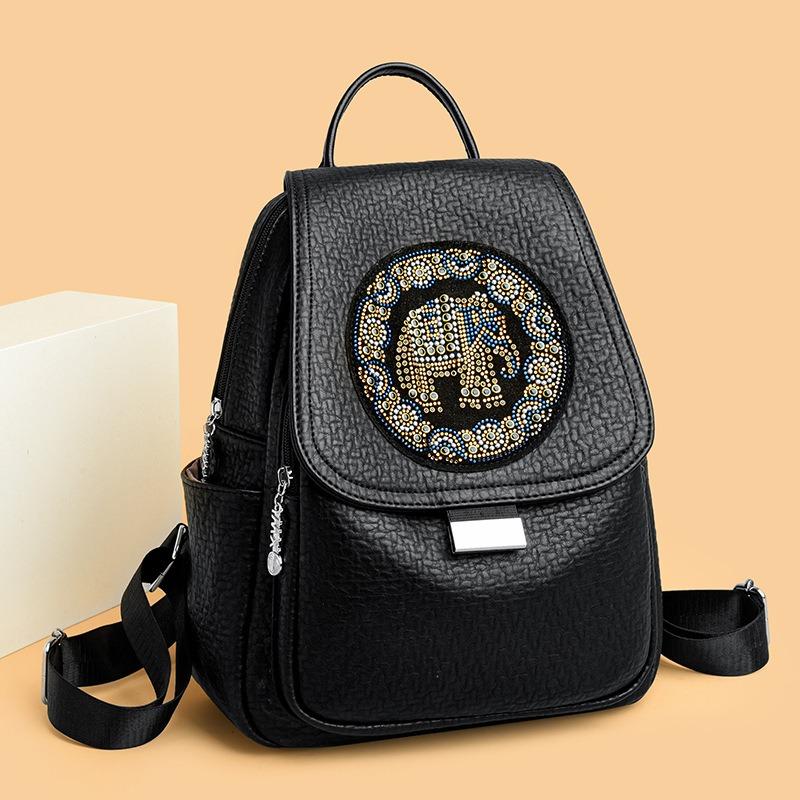 Fashion Personality Elephant Hot Stamping Women's Backpack Ethnic Style Versatile Anti-theft Handbag Trendy Rivet Outdoor Travel Shopping Shoulder Bag