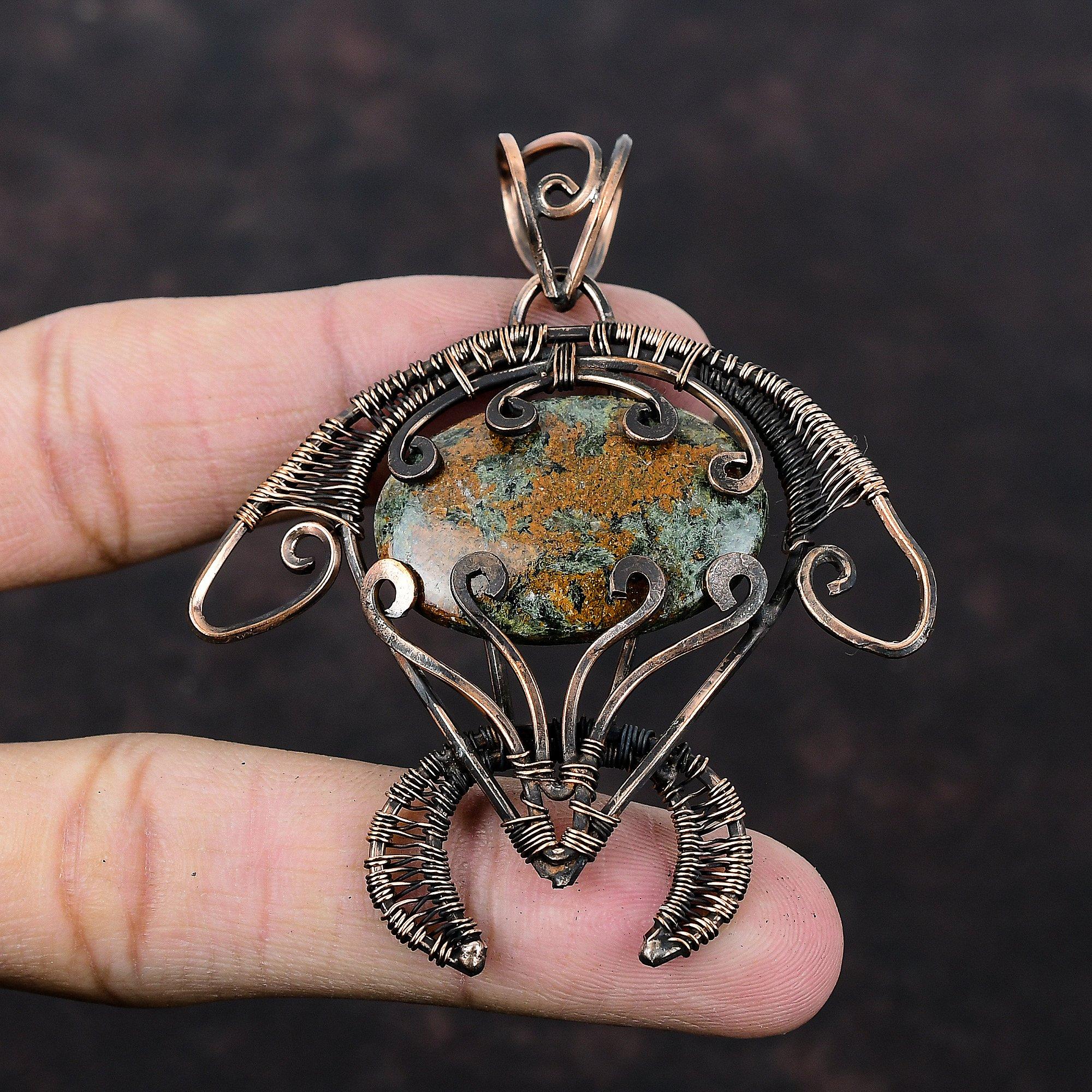 Spessartine Garnet in Limestone Pendant Copper Wire Wrapped Tortoise Pendant Handmade Gemstone Pendant Copper Wire Wrap Jewelry Gift For Her