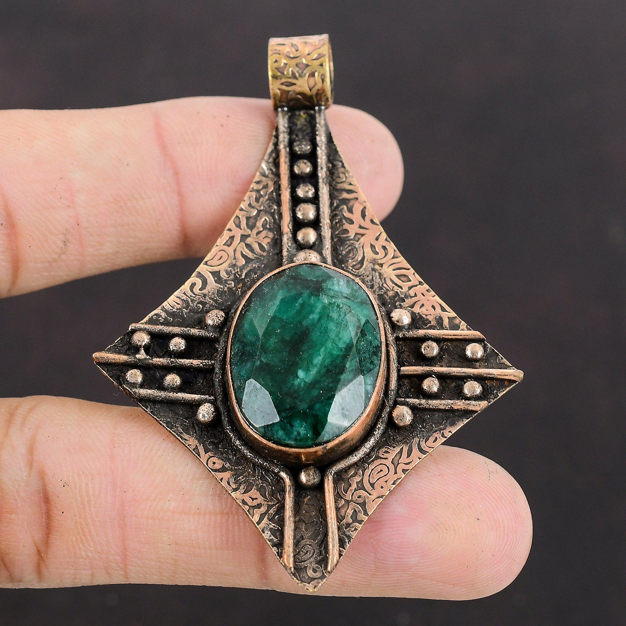 Faceted Zambian Emerald Pendant Copper Pendant Very Pretty Gemstone Pendant Copper Jewelry For Gift Handmade Pendant Zambian Emerald Jewelry