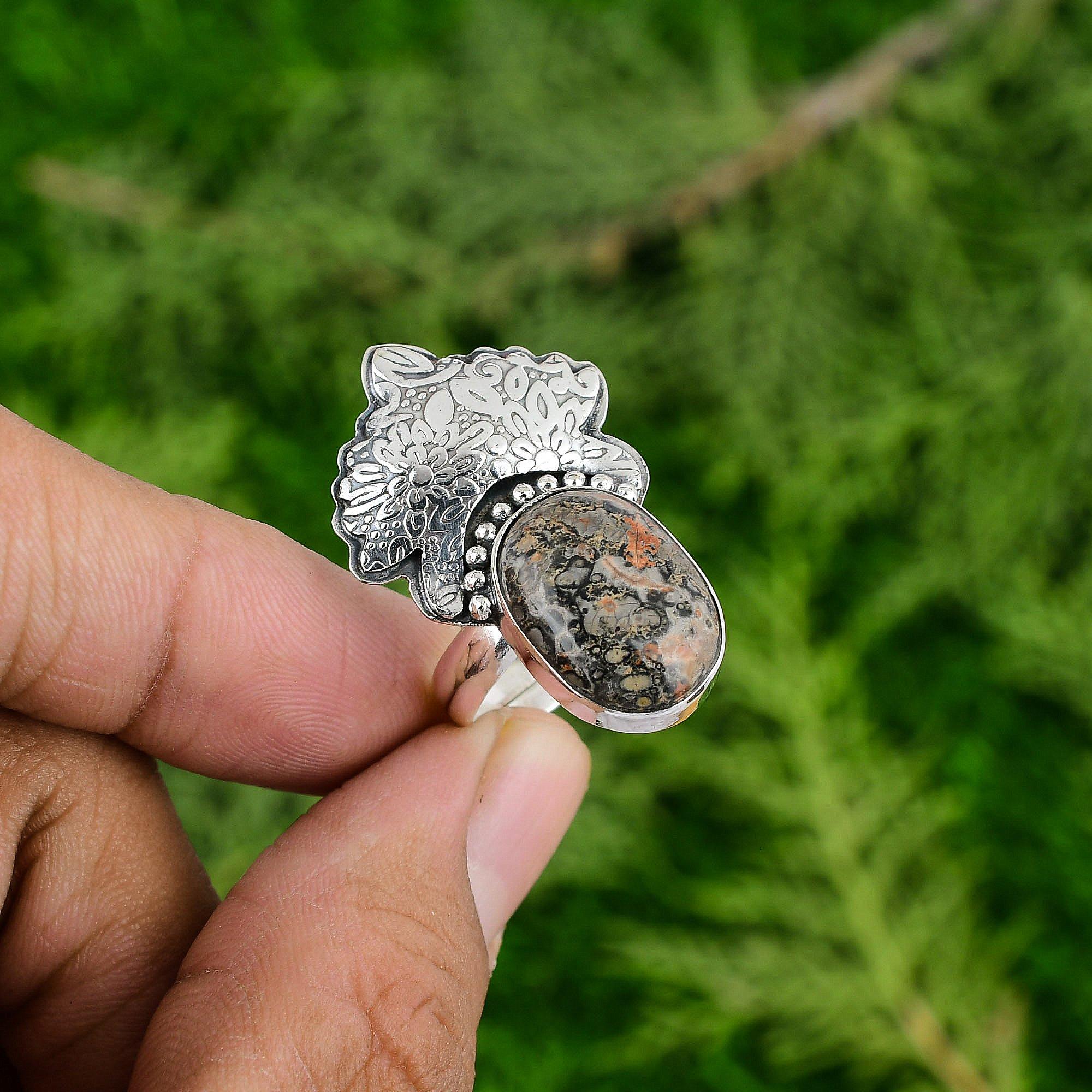 Mothers day Deal Sterling Silver Natural Leopardskin Jasper Multi Stone New Ring
