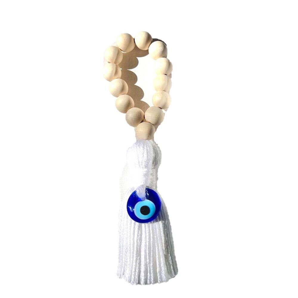 Handmade Boho Evil Eye Hanging Ornament, Wood Bead Tassel Lucky Charm For Car Home Door Decor