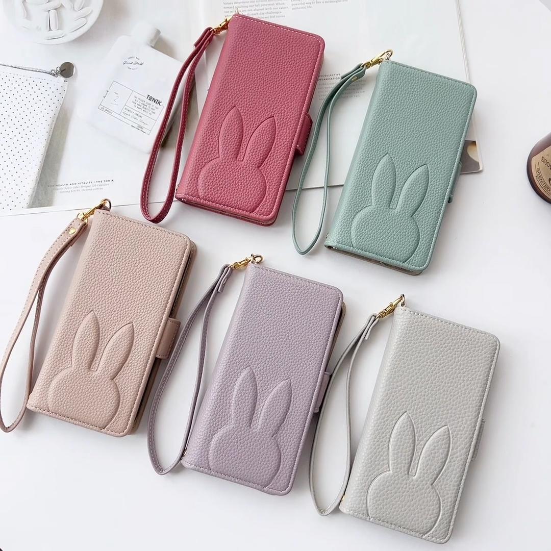 Carina custodia a portafoglio in pelle con coniglio e fiore 3D, supporto per telefono, per iPhone 17 Air 16 15 PM 14 13 12 11 Pro Max XR XS SE 16e 6 7 8 Plus, slot per schede, cover a libro