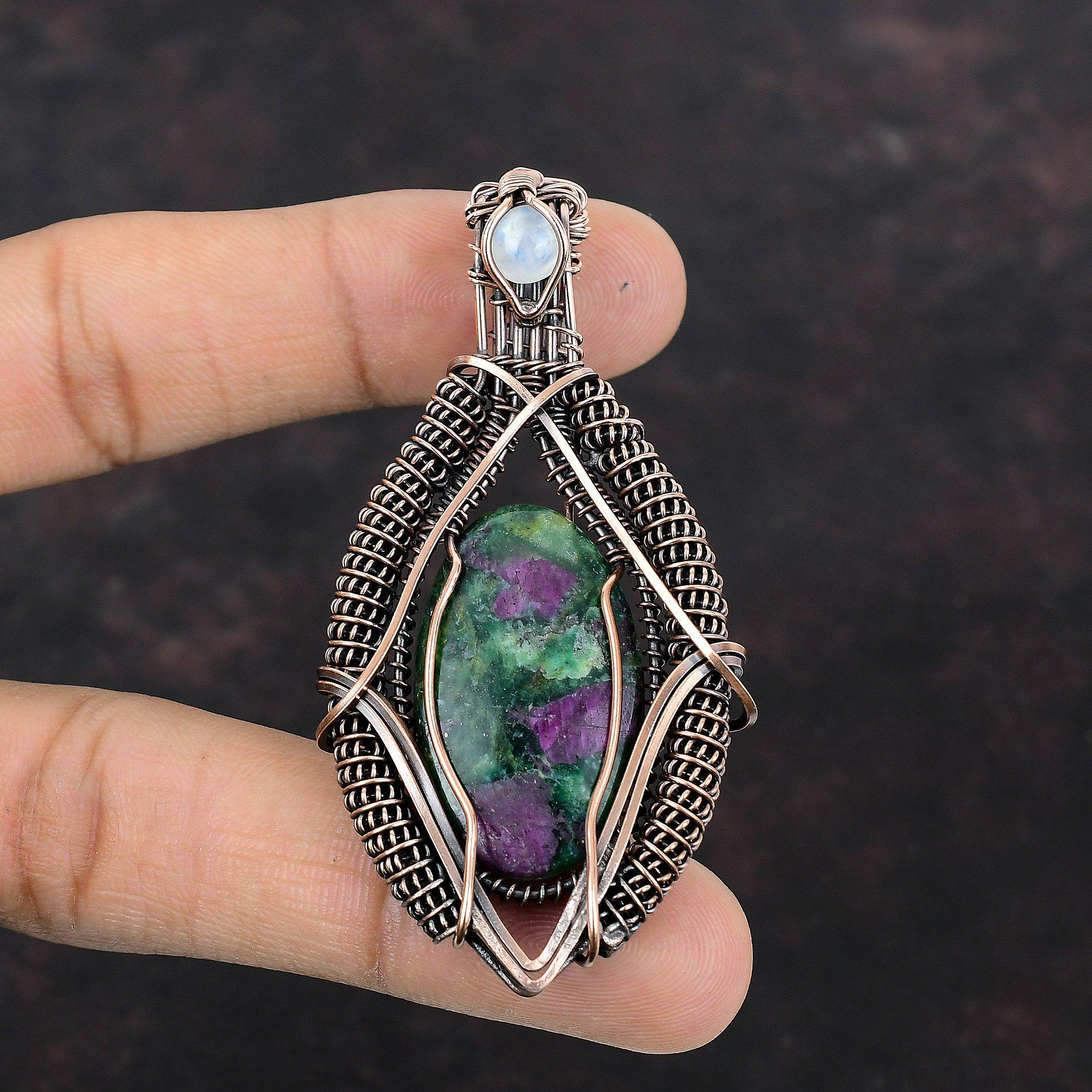 Ruby Fuchsite Pendant Copper Wire Wrapped Pendant Dainty Jewelry Handmade Pendant Rainbow Moonstone Gemstone Pendant Copper Jewelry For Gift