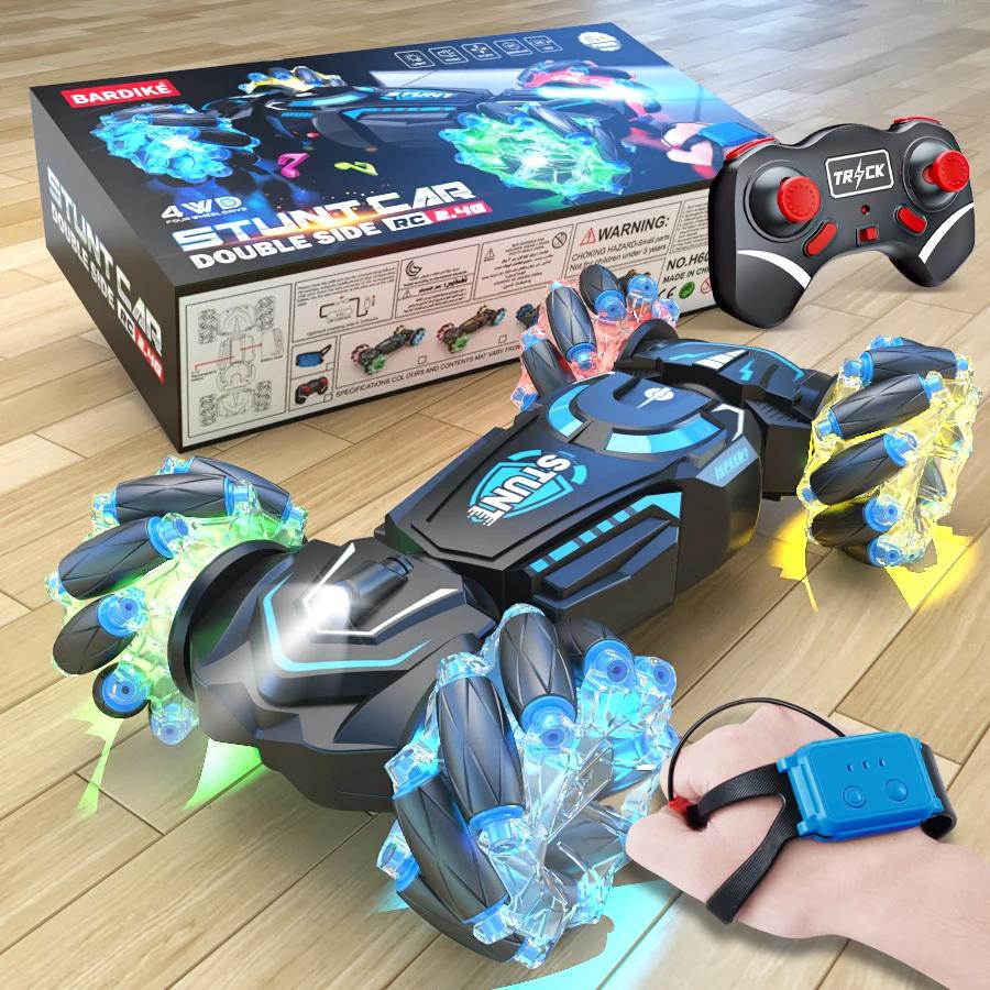 4WD RC Stunt Car, 2.4G Wireless Remote Control Cars with RC Watch Gesture Sensor LED Rotation Drift, Gift Electronic Toy for Kids Boys