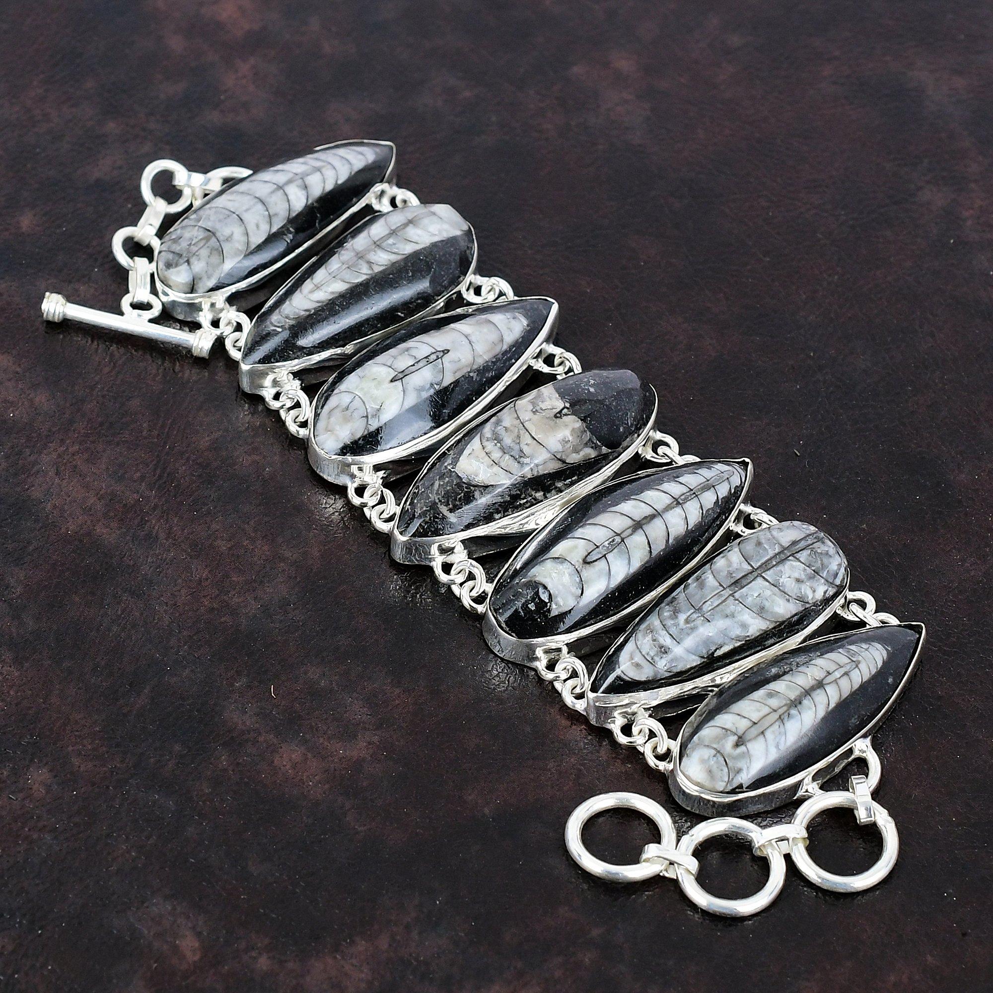 Orthoceras Fossil Bracelet Genuine Gemstone Jewelry 925 Sterling Silver Bracelet Adjustable Chain Bracelet Handmade Bracelet Engagement Gift