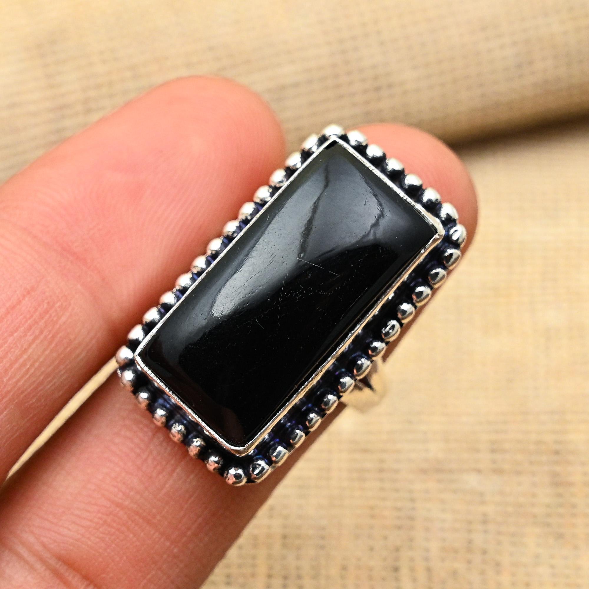 Dazzling Black Onyx Gemstone Handmade 925 Solid Sterling Silver Jewelry Ring