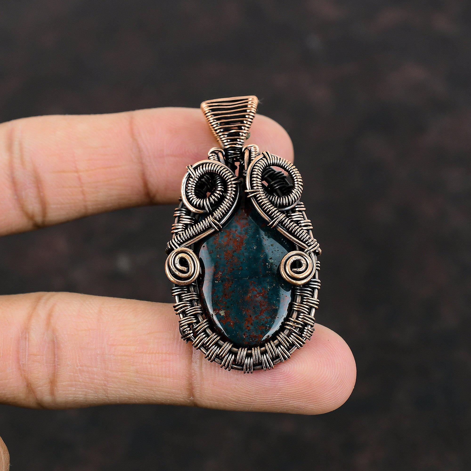 Bloodstone Pendant Copper Wire Wrapped Pendant Handmade Pendant Amazing Copper Jewelry Dainty Pendant For Gift Wire Wrapped Gemstone Jewelry