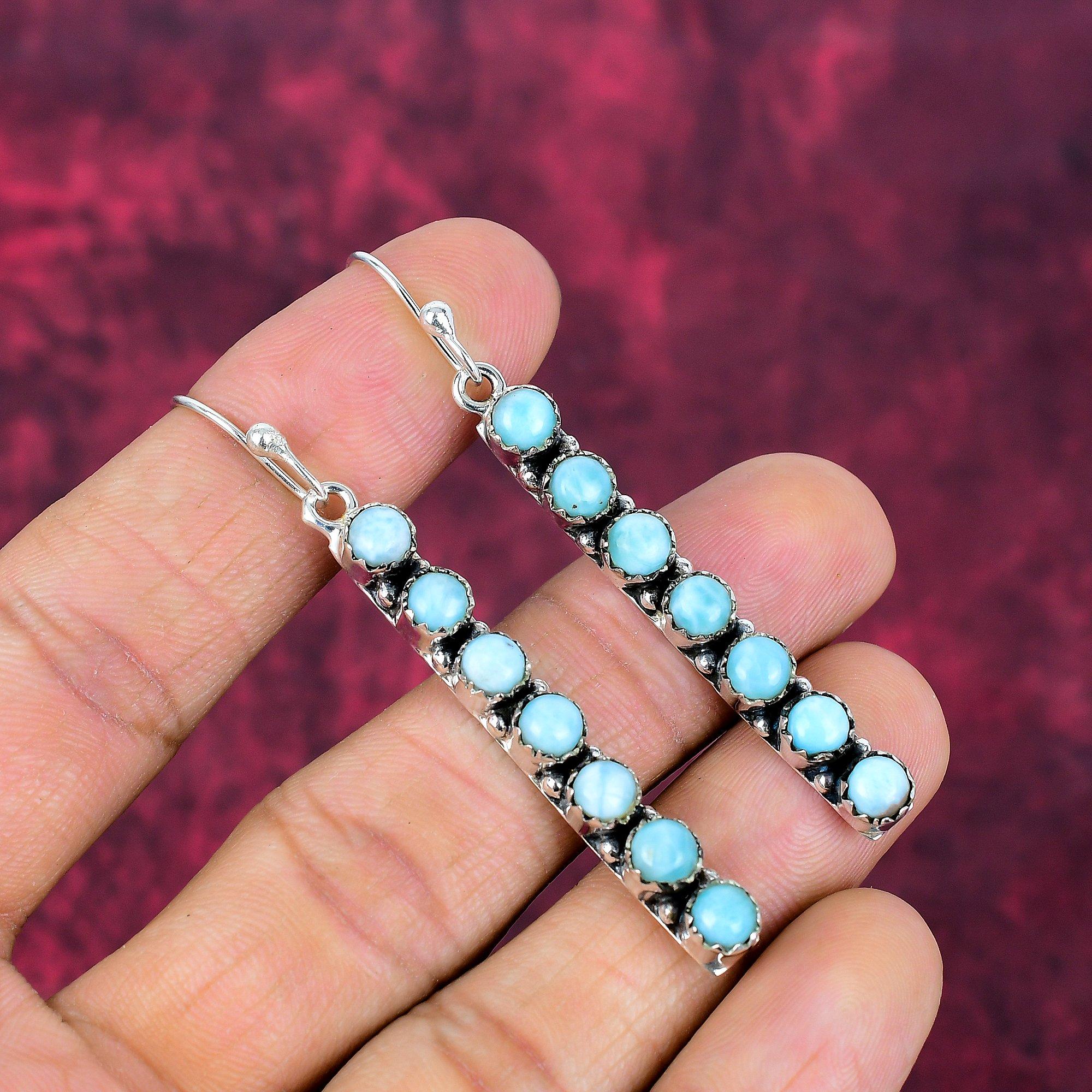 Larimar Earrings, 925 Solid Sterling Silver Jewelry, Gemstone Earrings, Gift For Her Handmade Dainty Jewelry