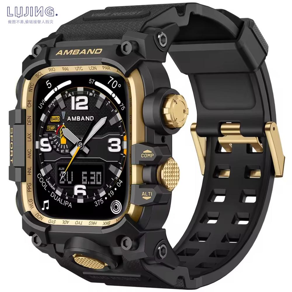 LUJING Σχεδιασμός Κιτ Τροποποίησης Για Apple Watch Σειρά 11 46mm 45mm 44mm Θήκη Ανακατασκευής Λουράκι Σιλικόνης Για iWatch Ultra 3 49mm 10 9 8 7 6 SE 5 4 Βραχιόλι