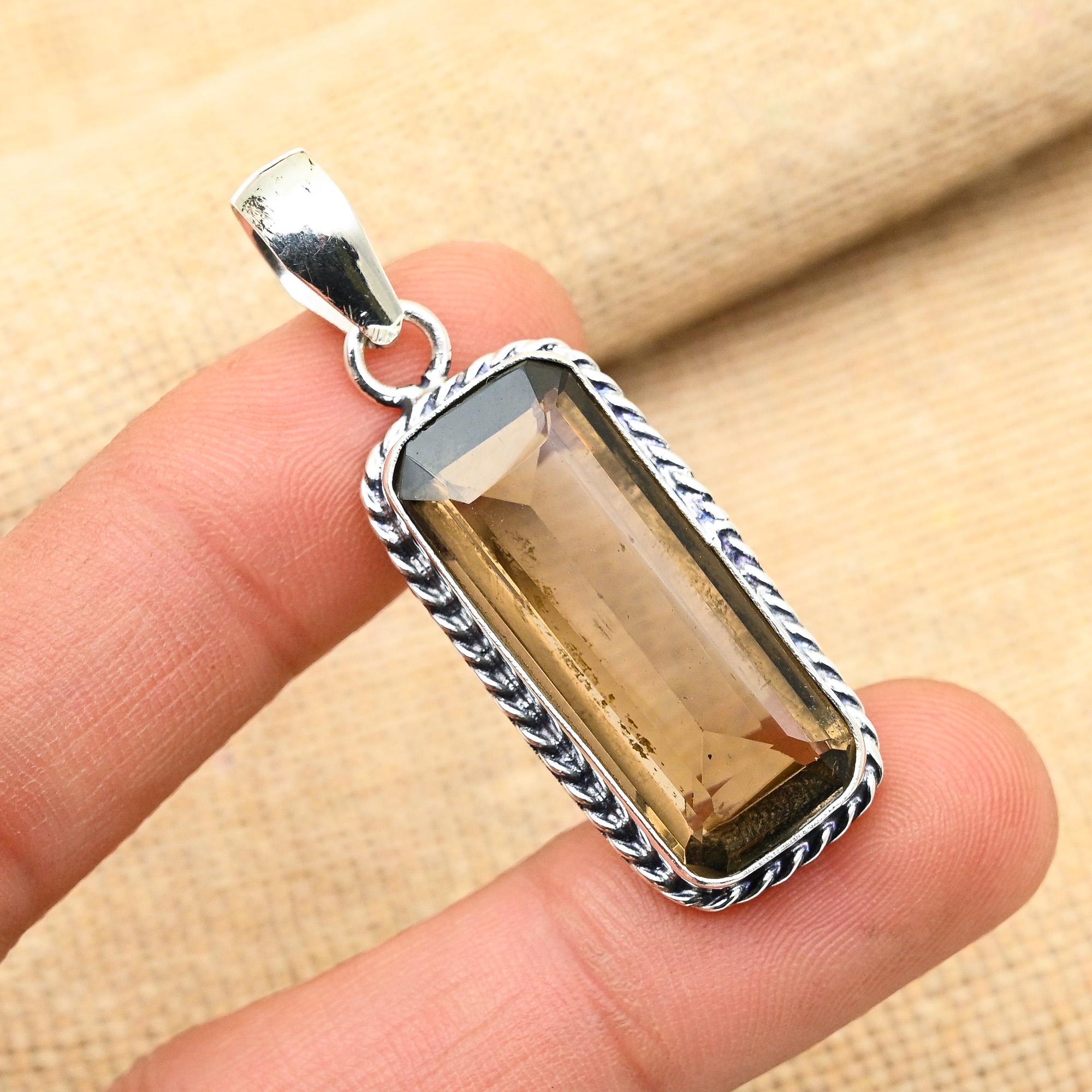 Smoky Topaz Gemstone Handmade 925 Solid Sterling Silver Jewelry Pendant For Wedding Gift