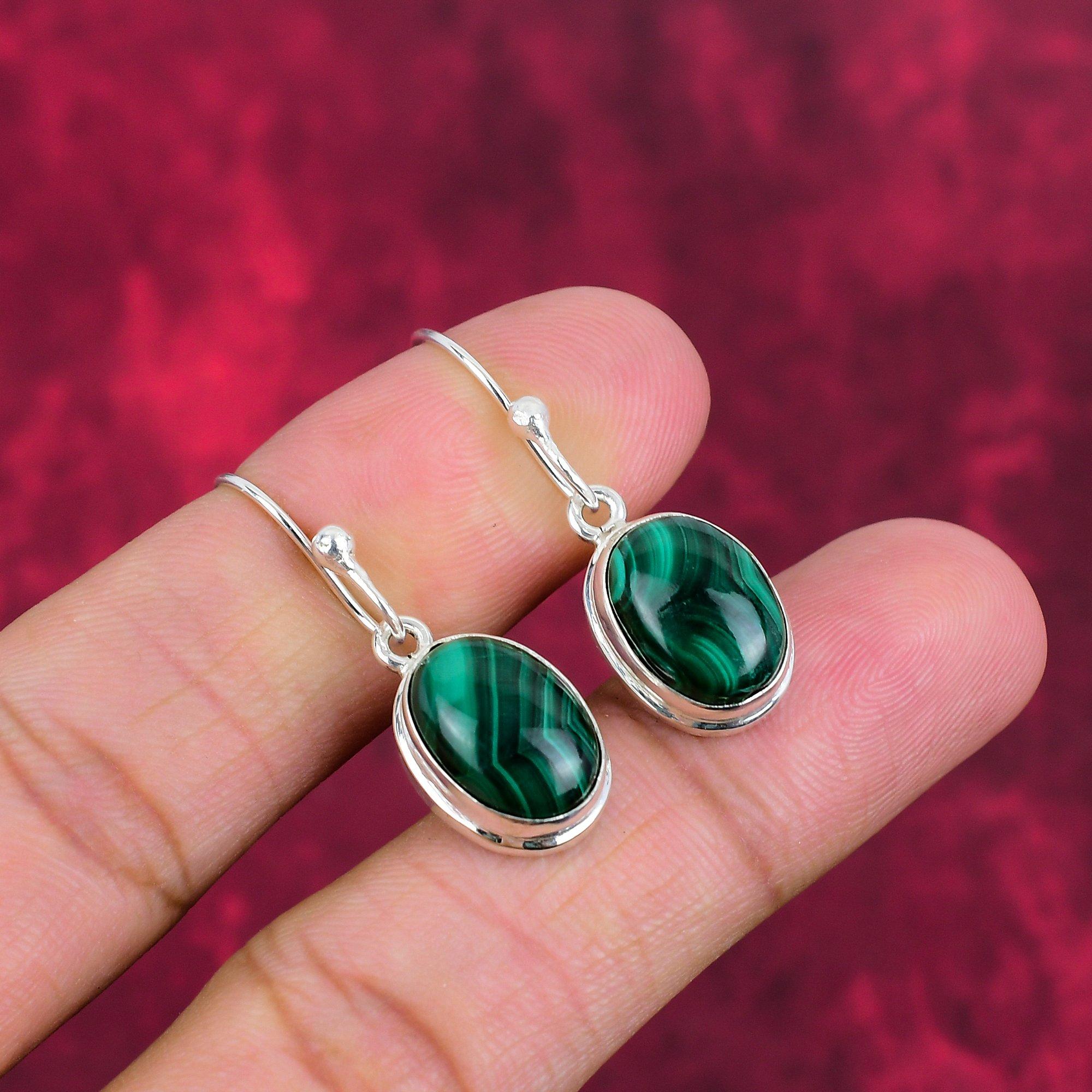 Malachite Earrings, 925 Sterling Silver Jewelry, Gift For Women Handmade  Earrings Gemstone Jewelry